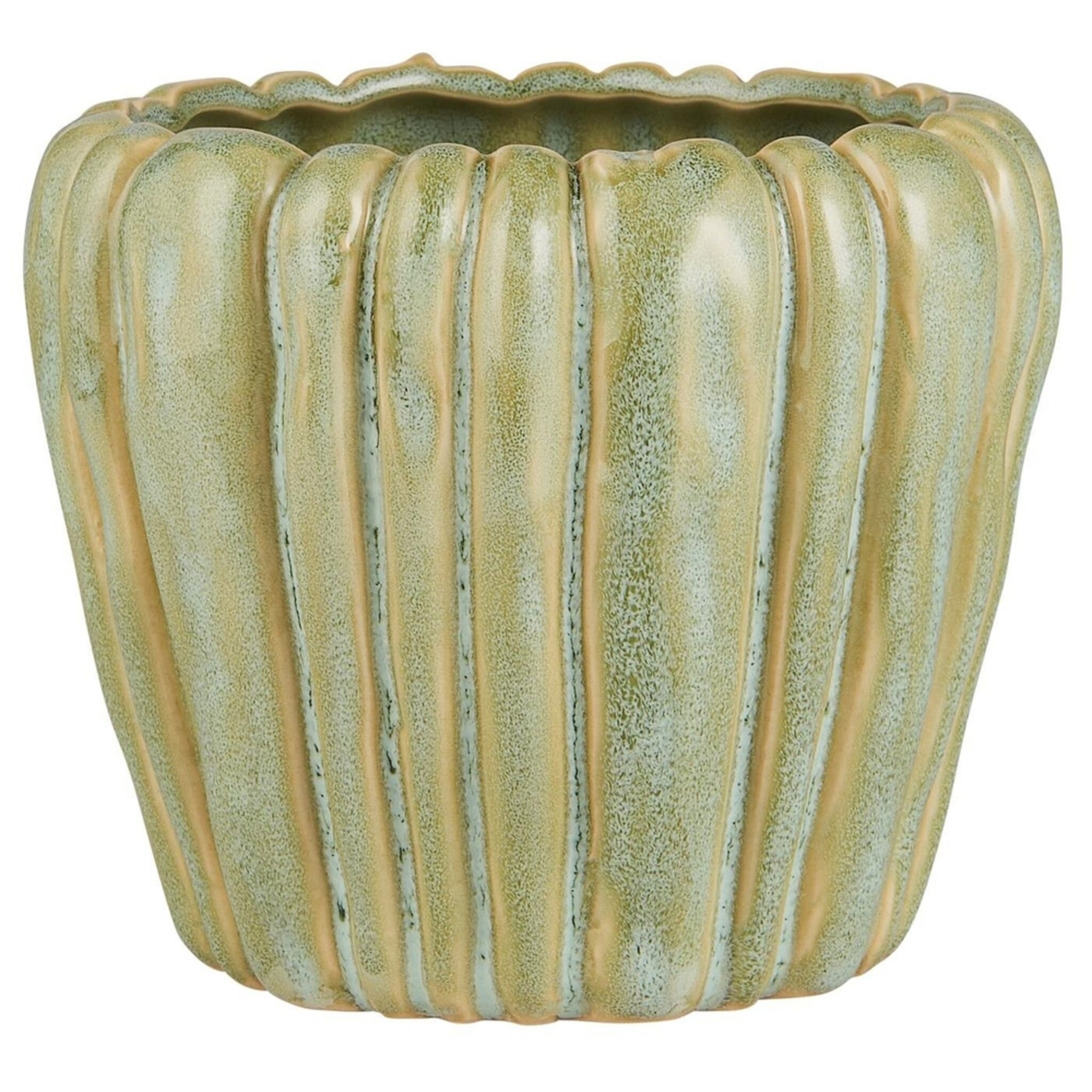 Blumentopf mit Rillen Keramik, grün Höhe 8, Ø 9.5 cm
