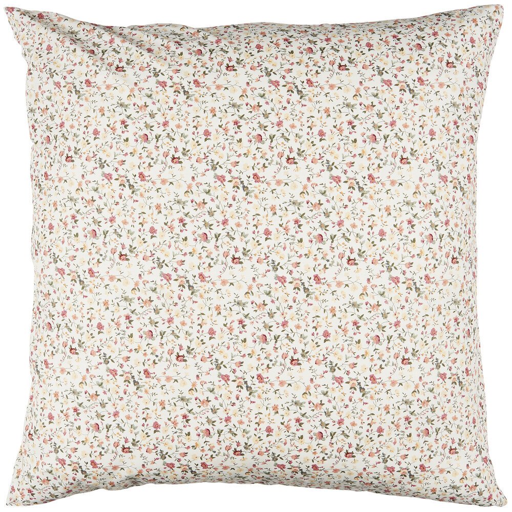 Blumiger Kissenbezug aus Baumwolle quadratisch, creme 