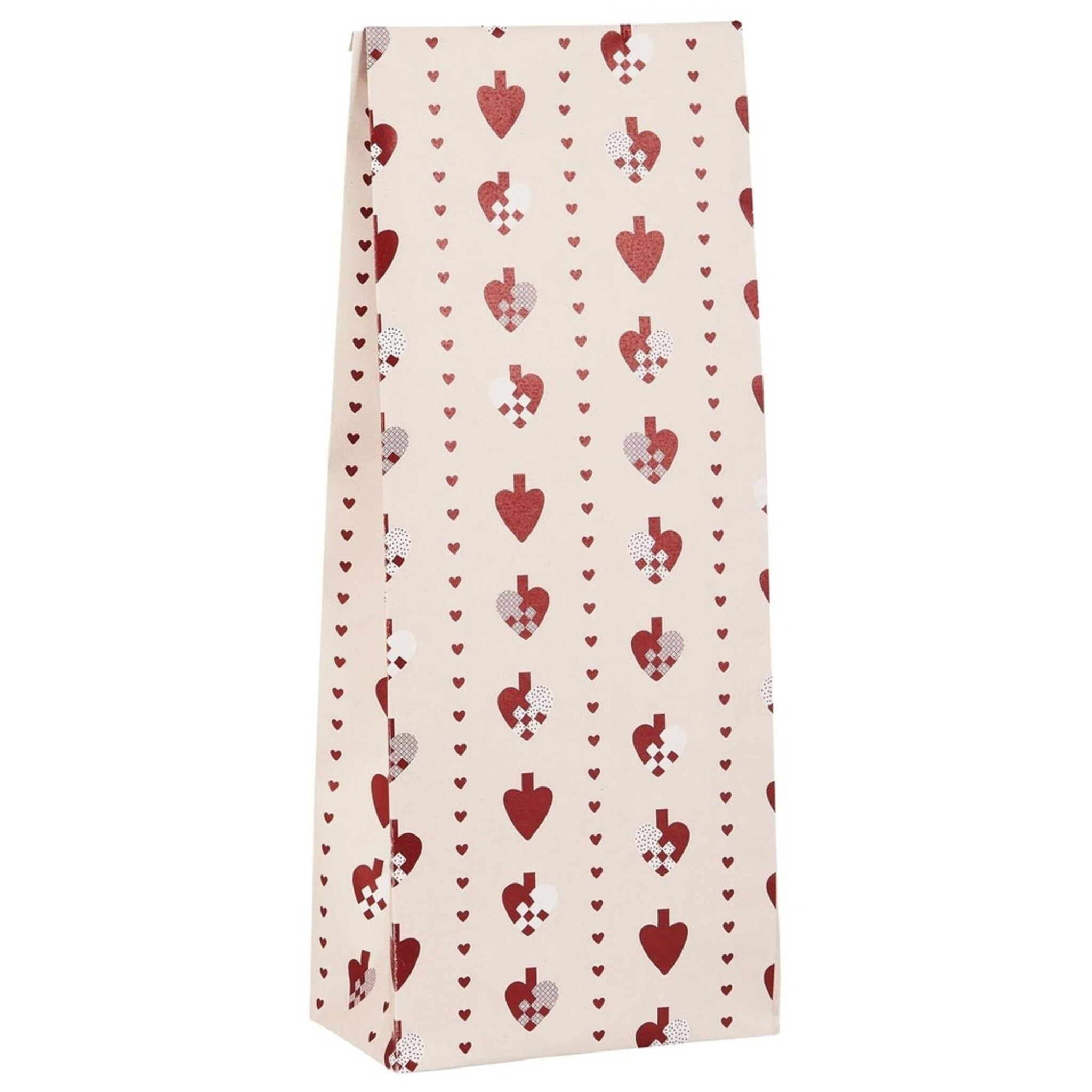 Buntfalttüte Flechtherzen, weiss 18 x 10 x 28.5 cm