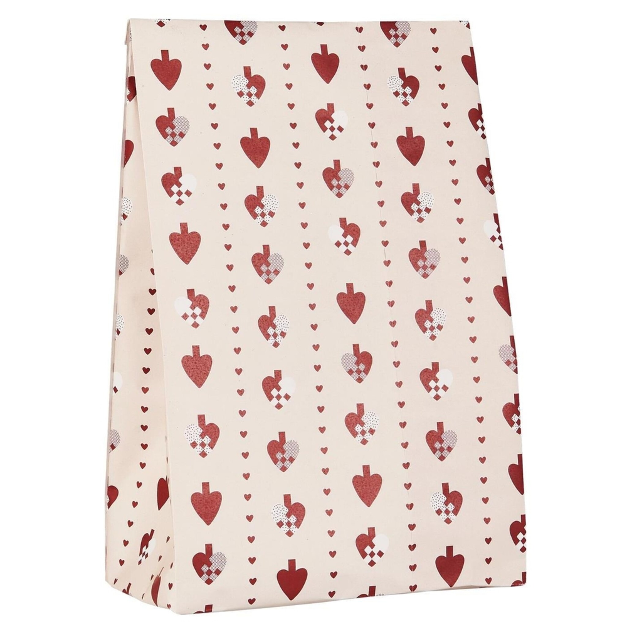 Buntfalttüte Flechtherzen, weiss 12 x 7 x 30.5 cm