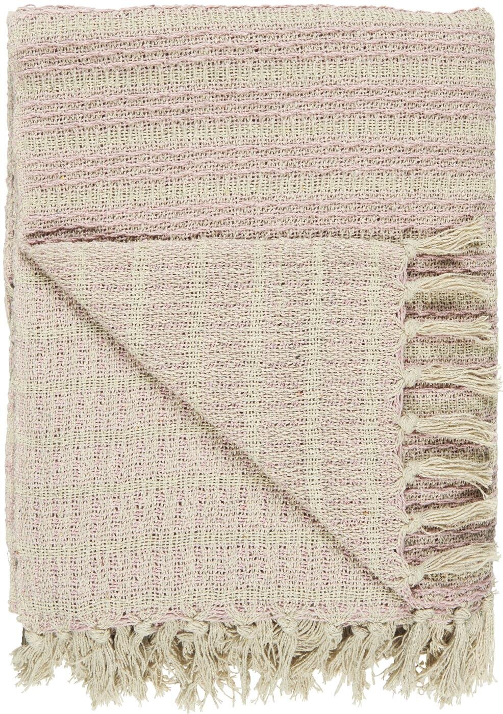 Decke mit Streifenmuster und Fransen, hellrosa 