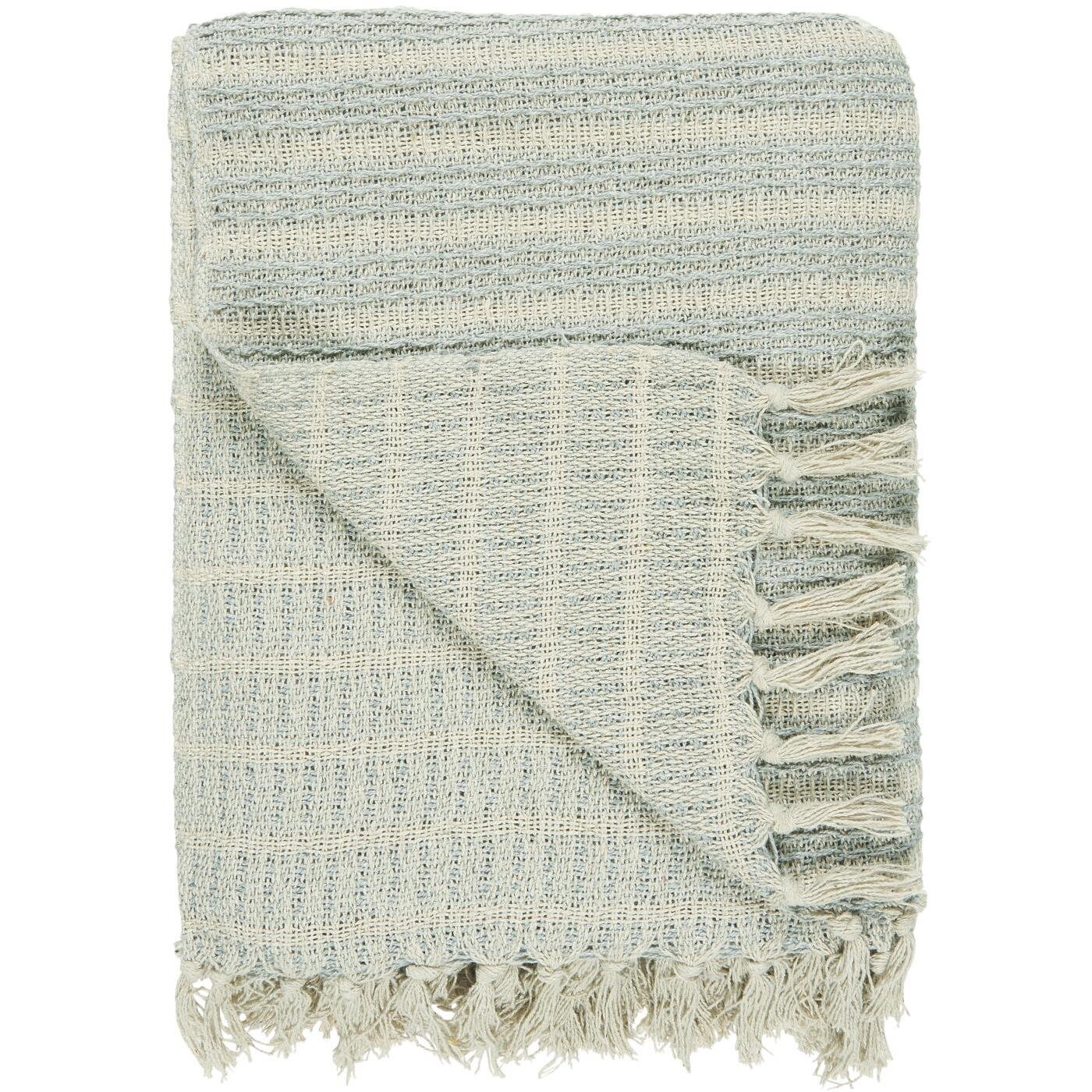 Decke mit Streifenmuster und Fransen, hellblau 
