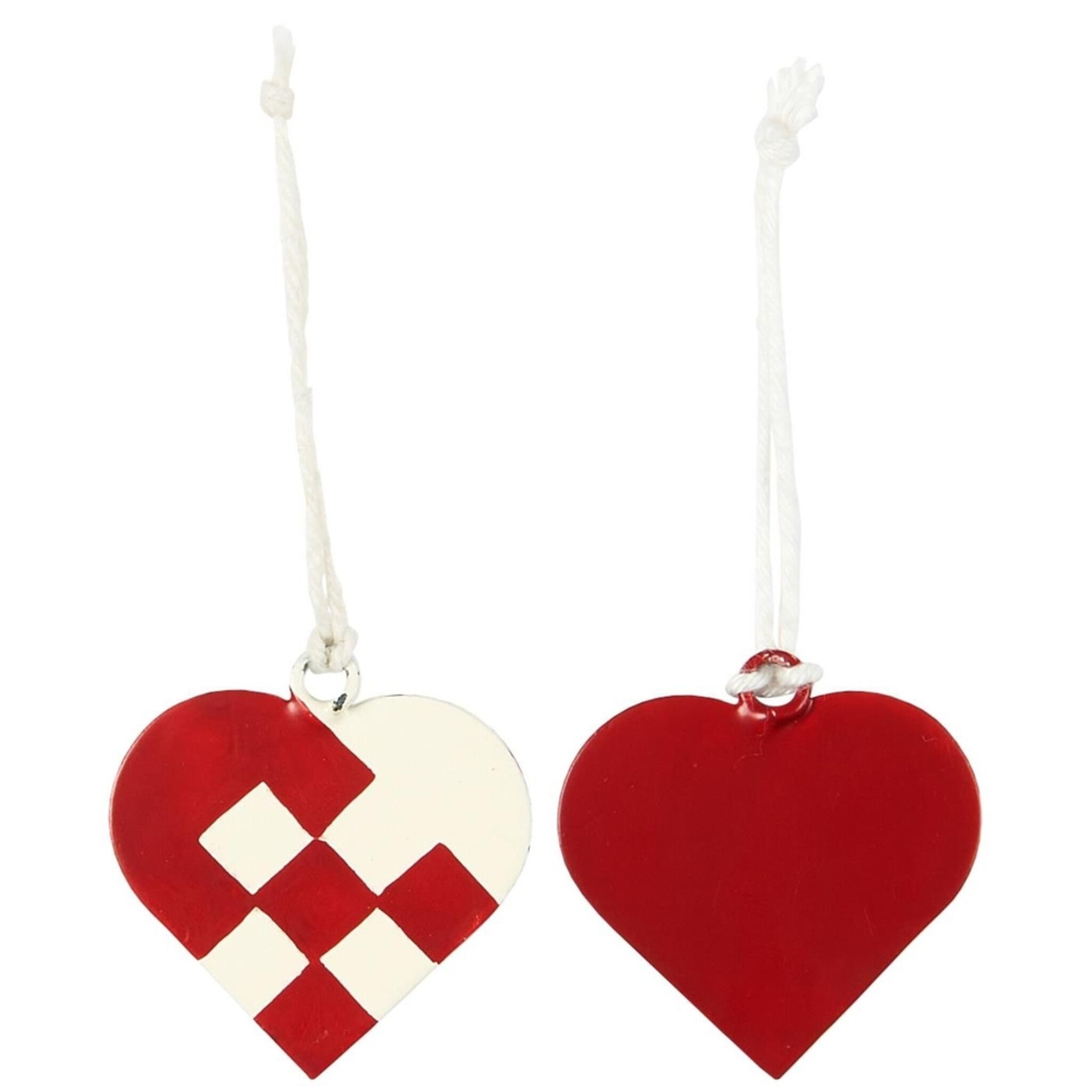 Flechtherzen Aufhänger 2er-Set aus Metall, rot 