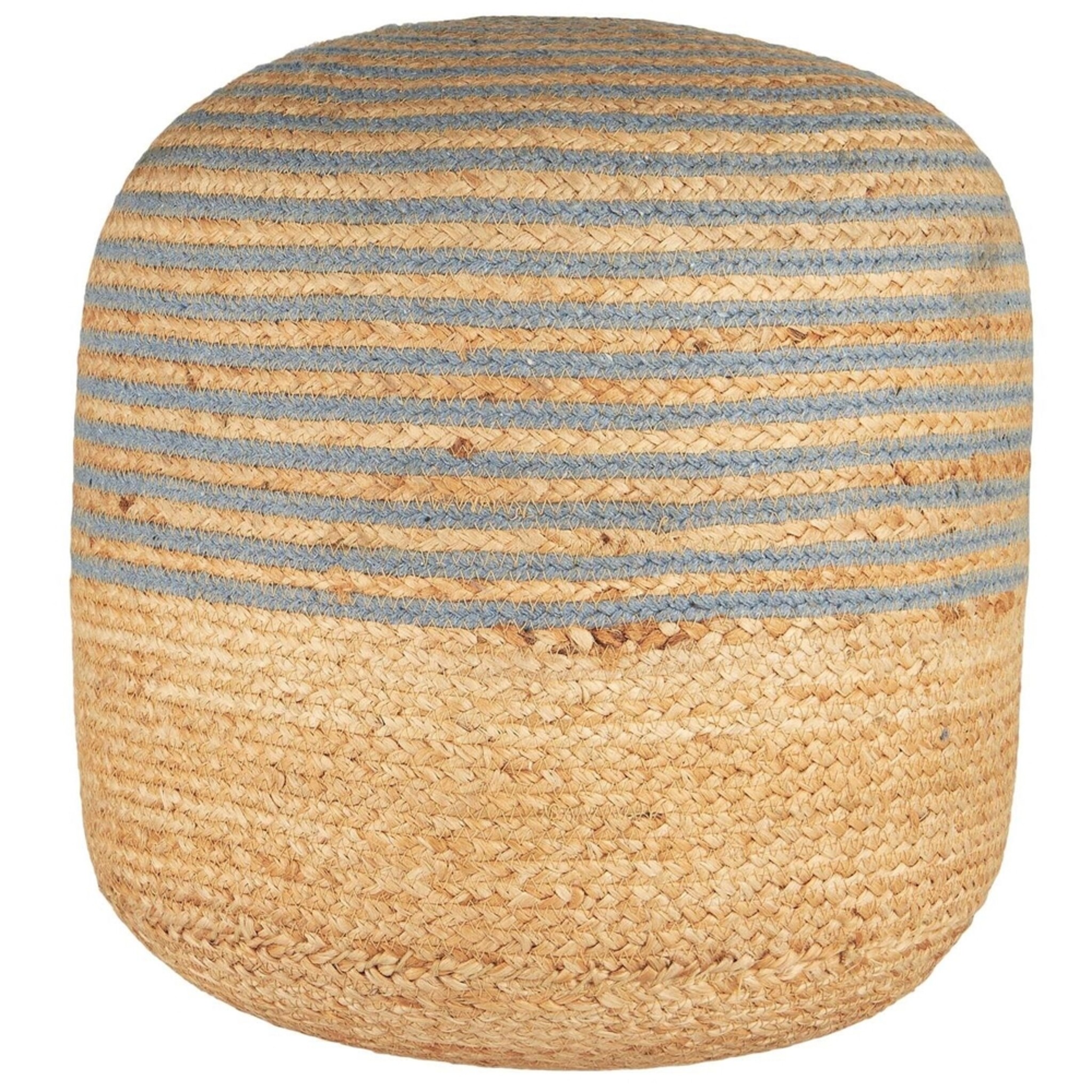 Fußhocker aus Jute mit blauen Streifen, blau 