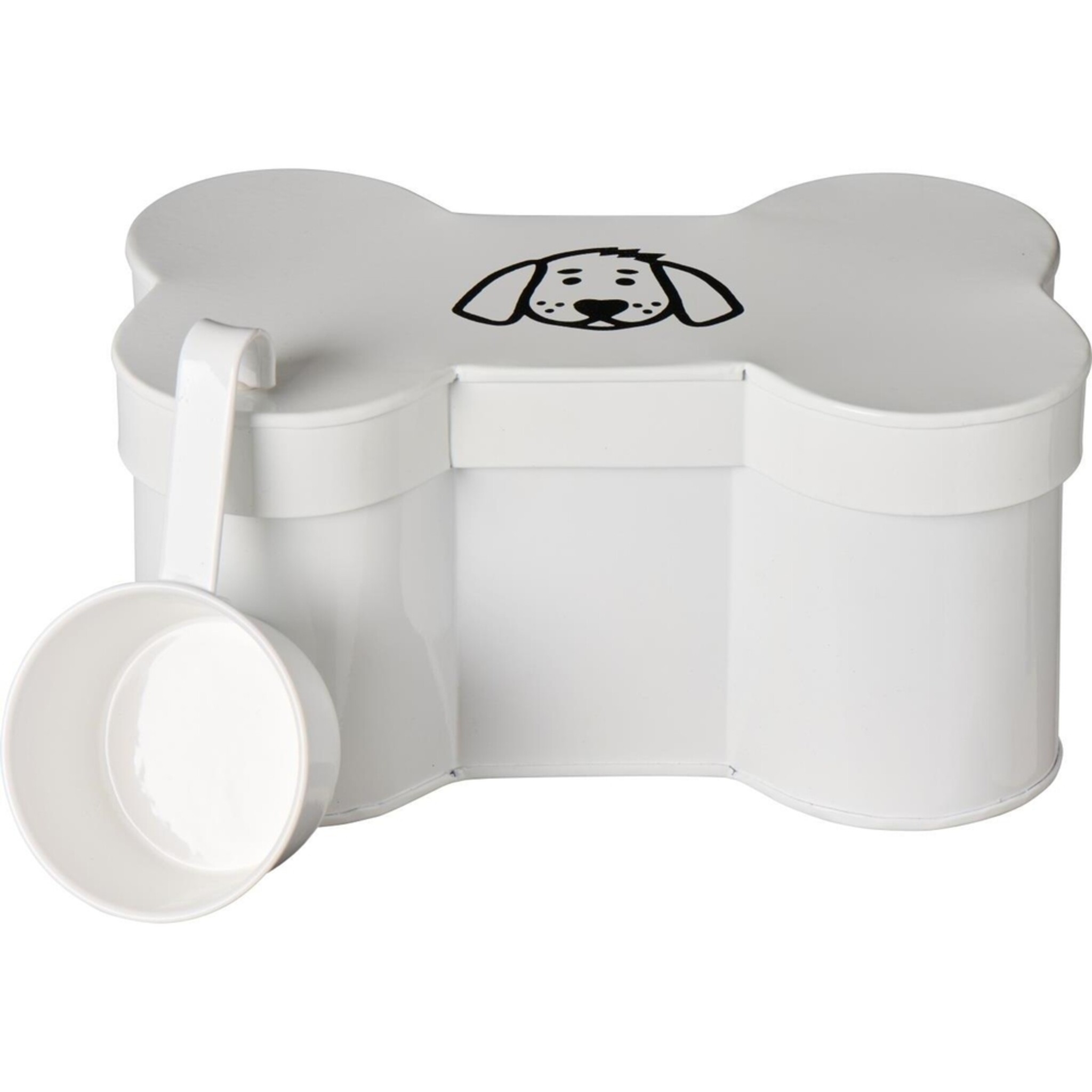 Futterdose in Knochenform mit Messbecher, weiss 