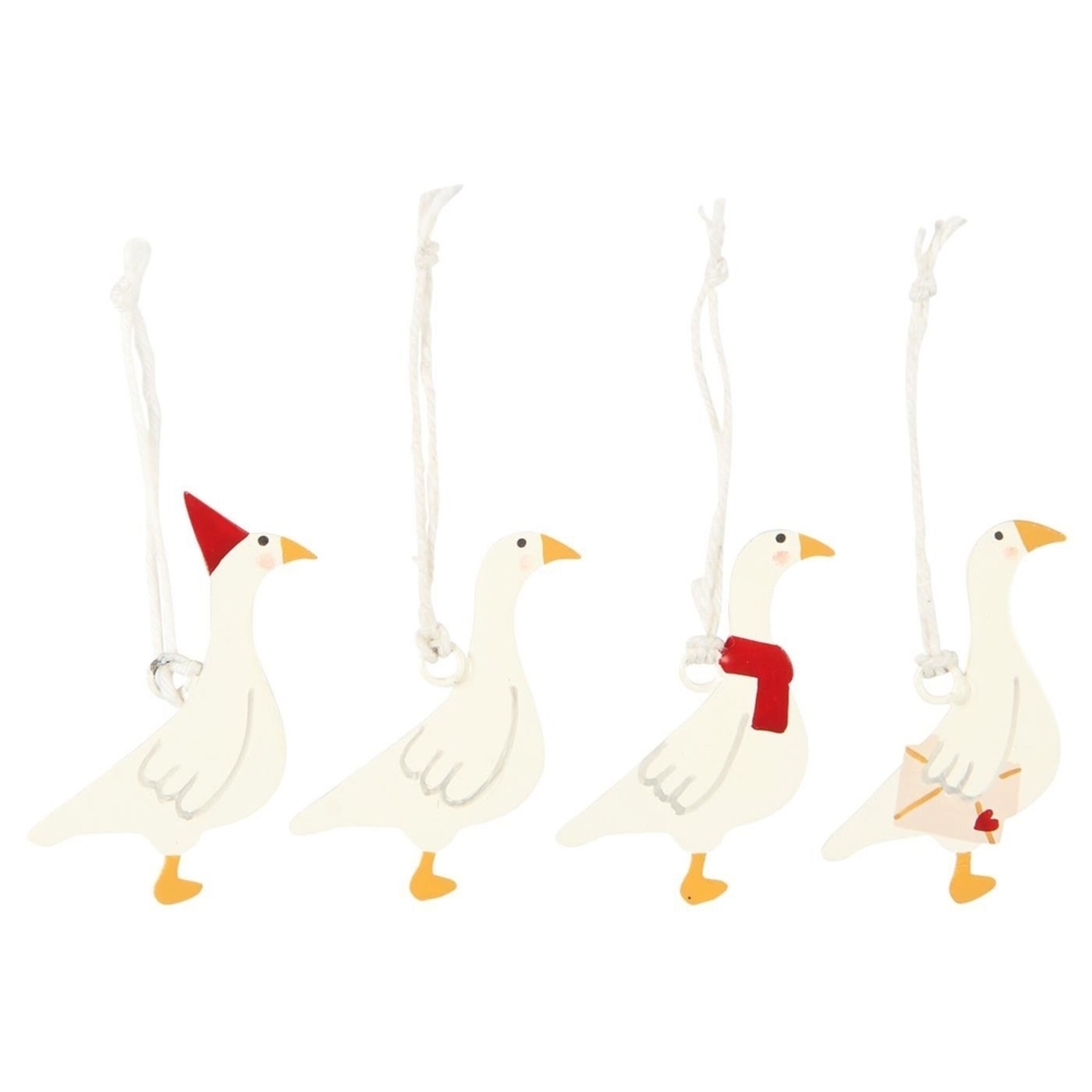 Gänse 4er-Set Aufhänger aus Metall, weiss