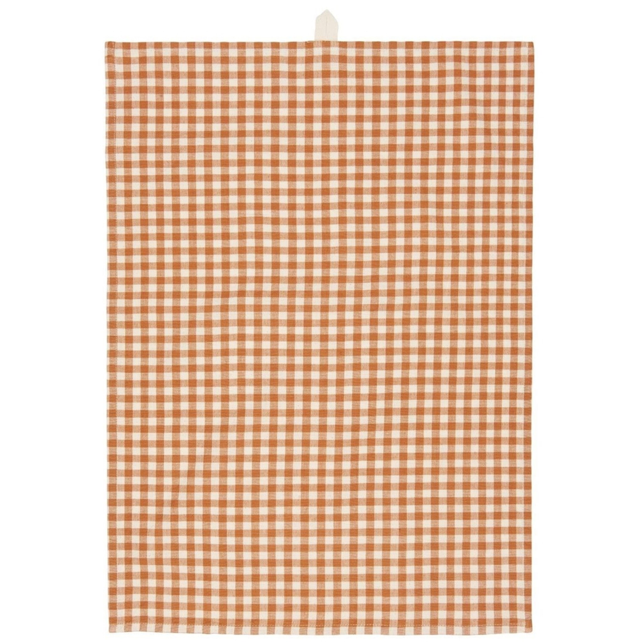 Geschirrtuch mit kleinen naturfarbigen Karos, rostbraun