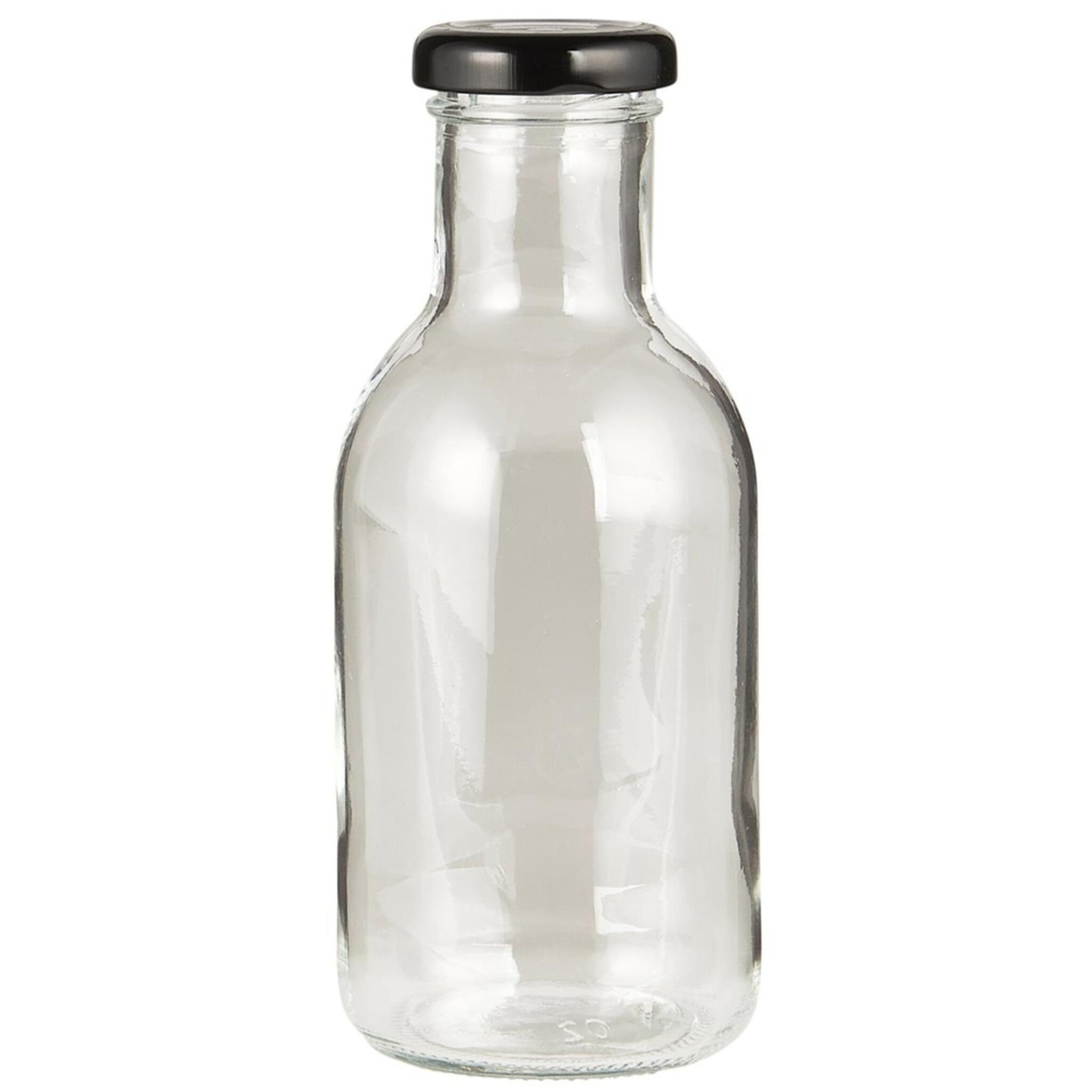 Glas-Flasche mit schwarzem Schraubdeckel, klar 350 ml, Höhe 16.5, Ø 6.8 cm