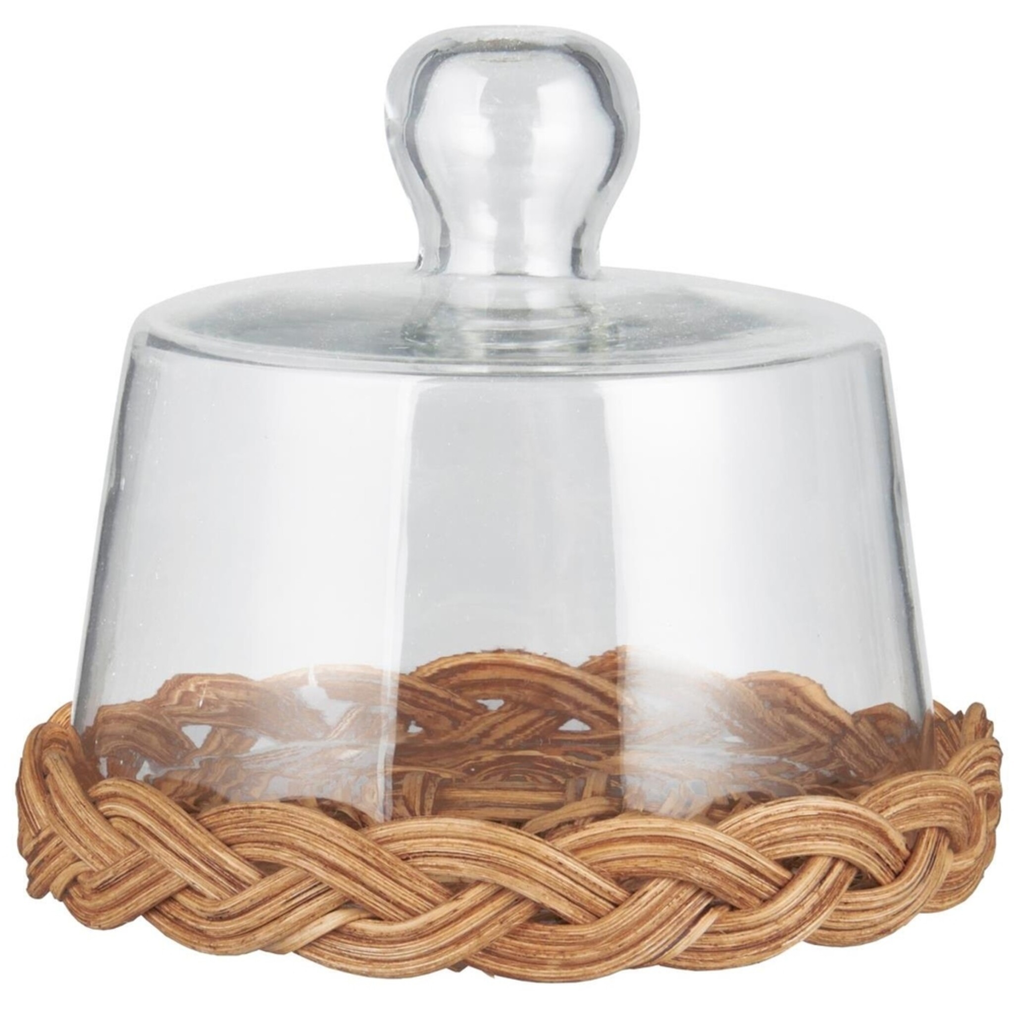 Glasglocke mit Rattanboden mundgeblasen, natur Höhe 12.5, Ø 13.5 cm