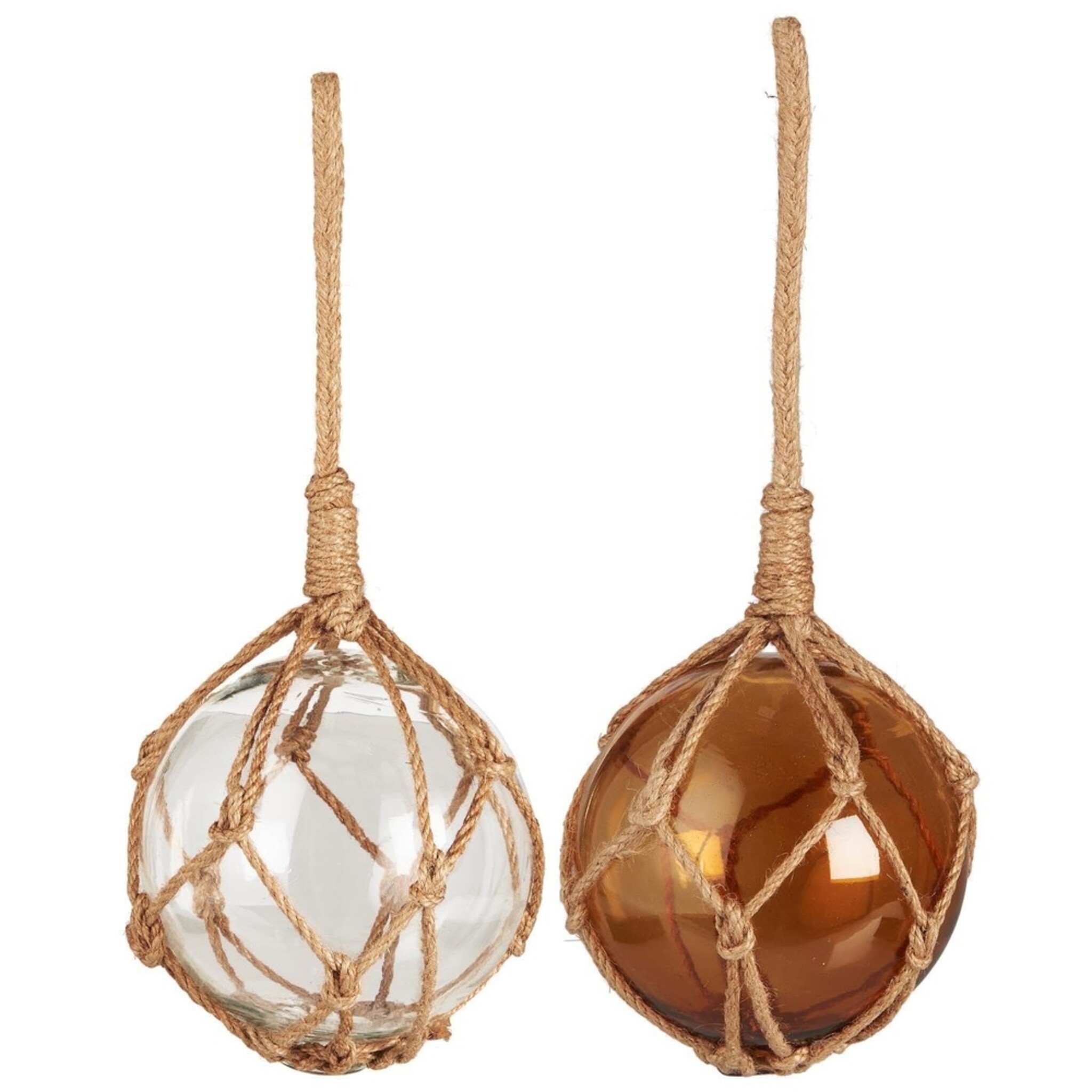 Maritime Glaskugel mit Seil 2er, braun 