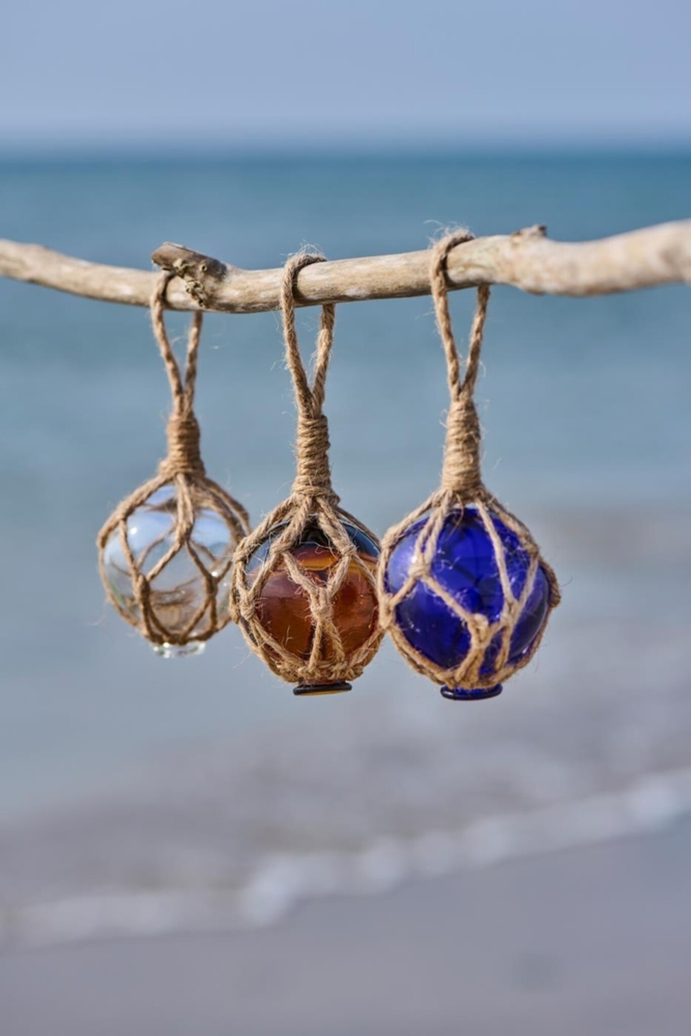 Maritime Glaskugel mit Seil 3er Set, diverse 