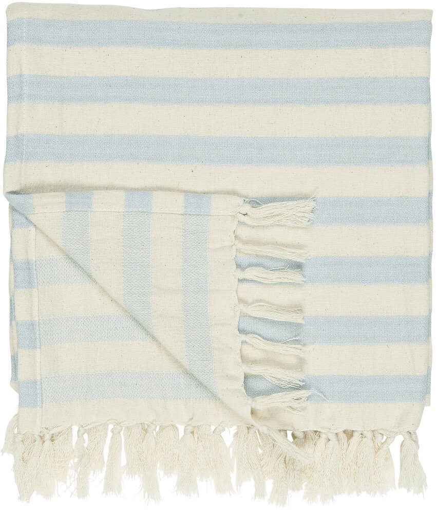 Hammam Handtuch mit Fransen und Streifen, hellblau 