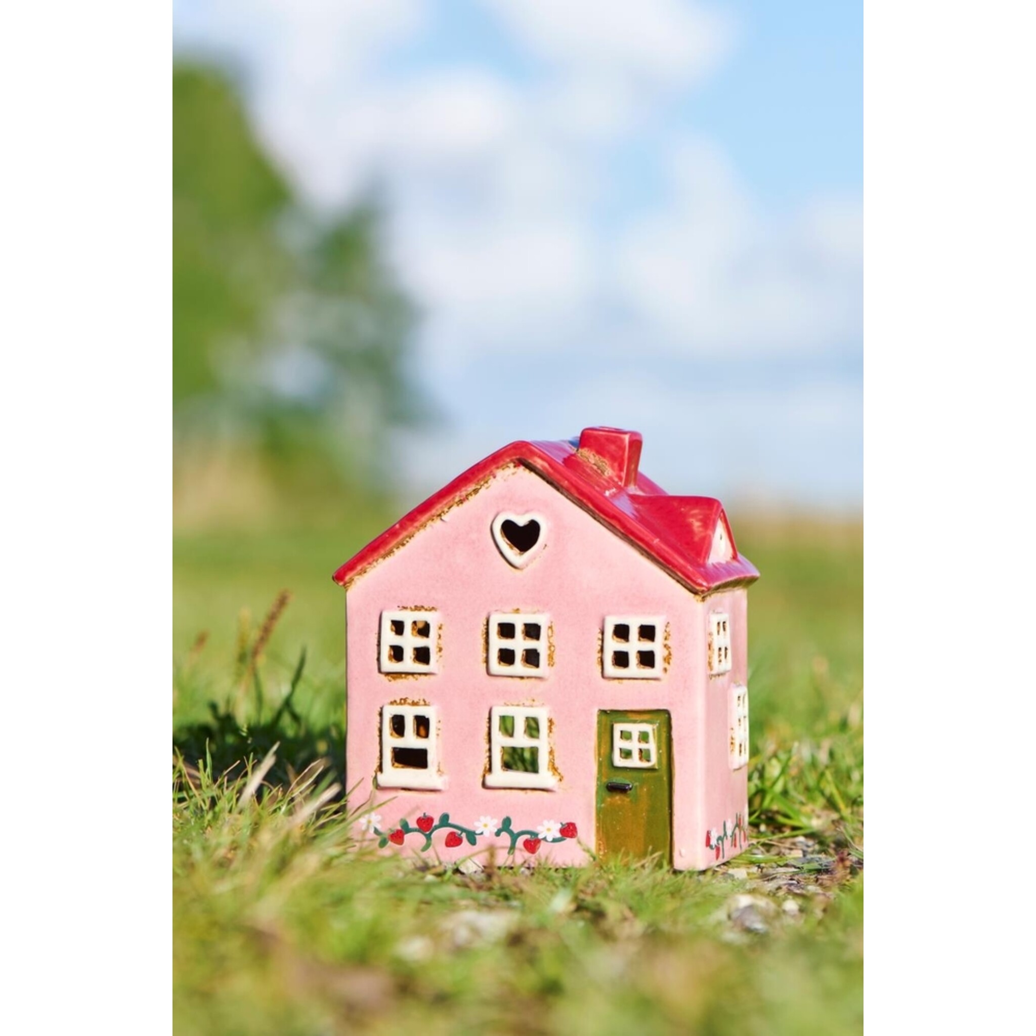 IB Laursen Keramik Teelichthaus mit Erdbeerranke Ebeltoft, rosa 