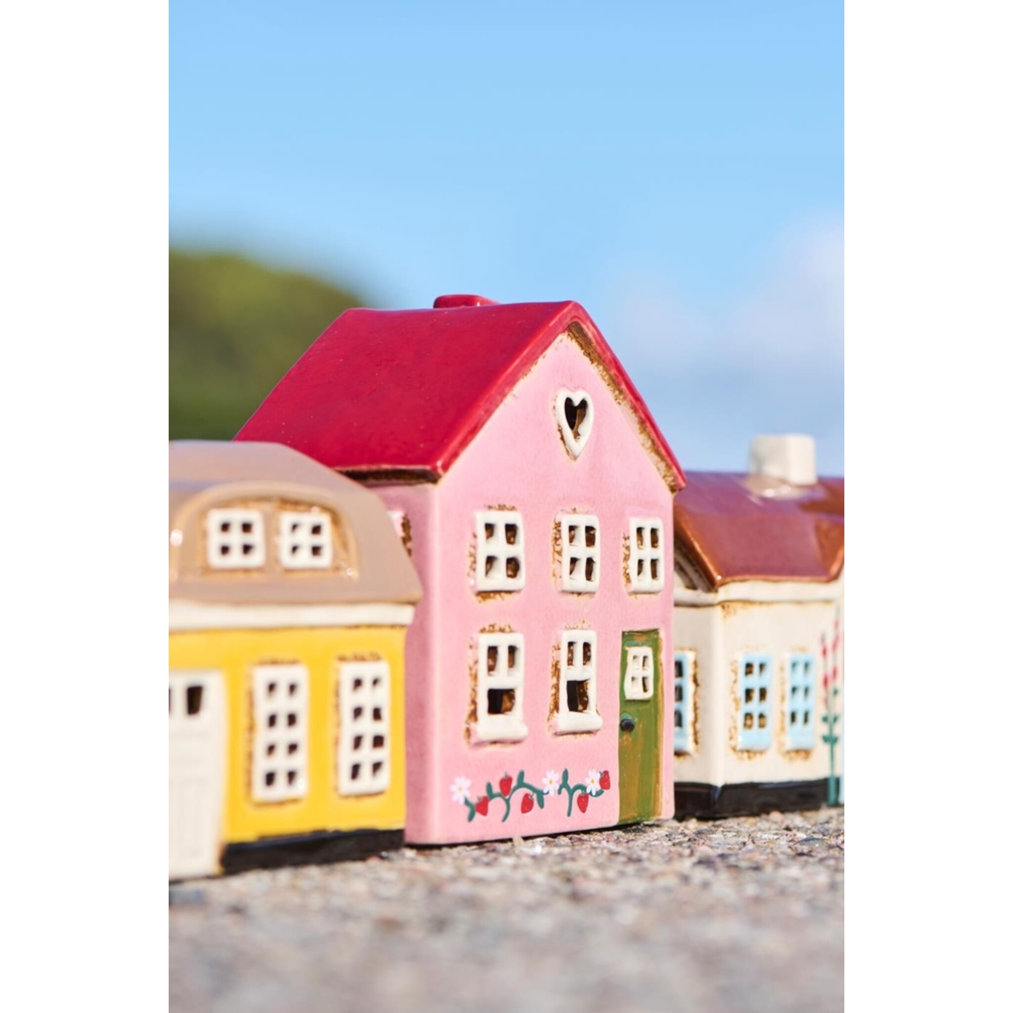 IB Laursen Keramik Teelichthaus mit Erdbeerranke Ebeltoft, rosa 