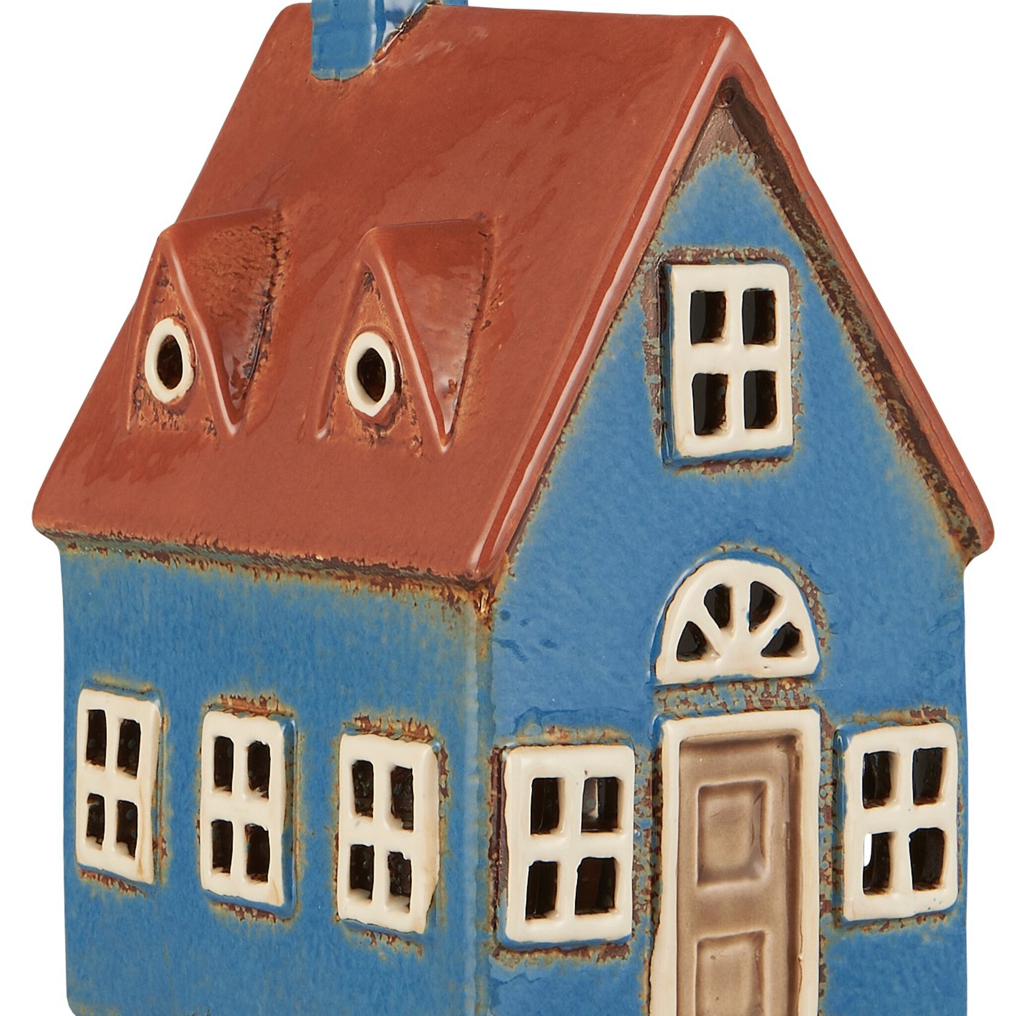 Haus für Teelicht Nyhavn blau mit brauner Tür, blau 