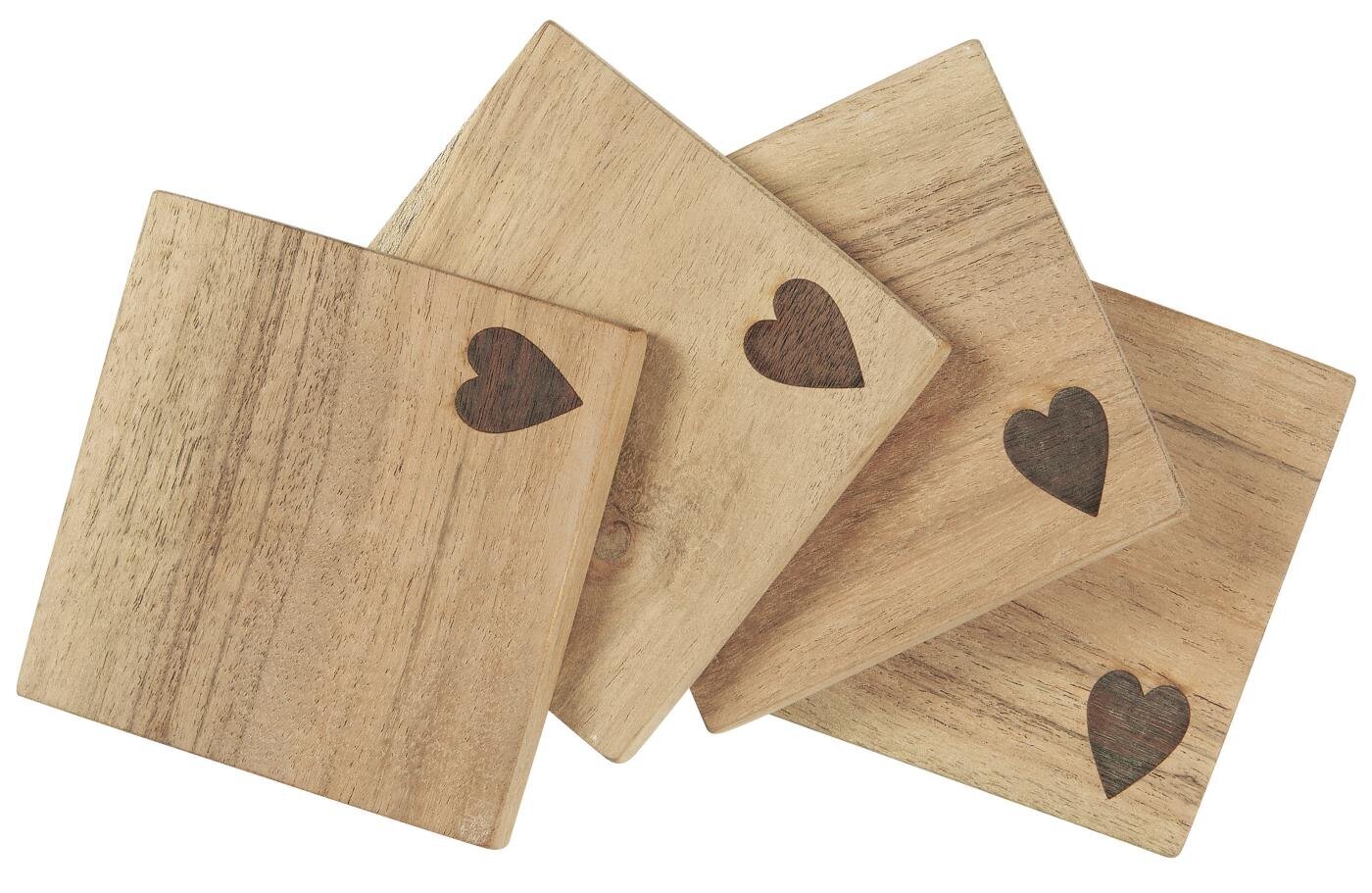 Holz Untersetzer mit Herz 4er, natur 