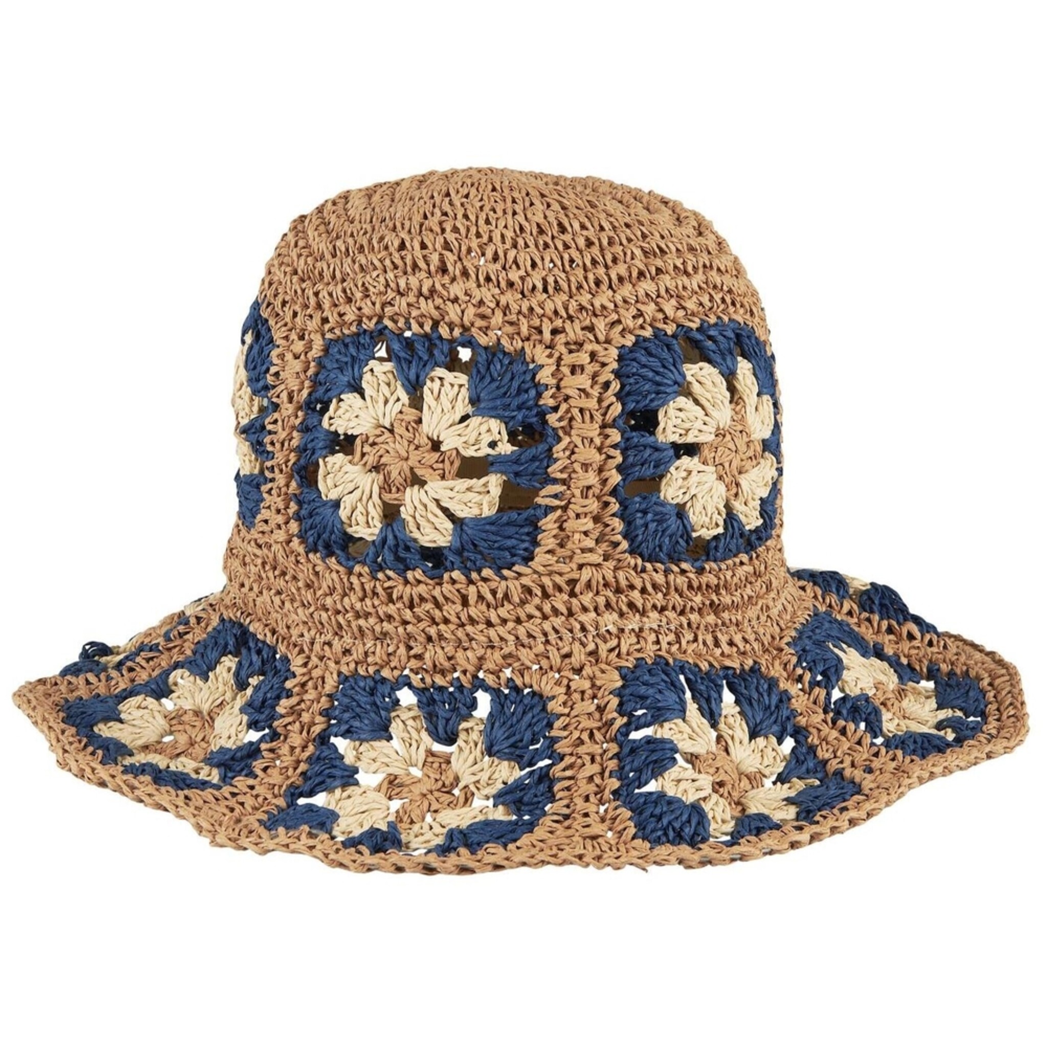 Hut Louise mit Blumen Papiergarn, blau 