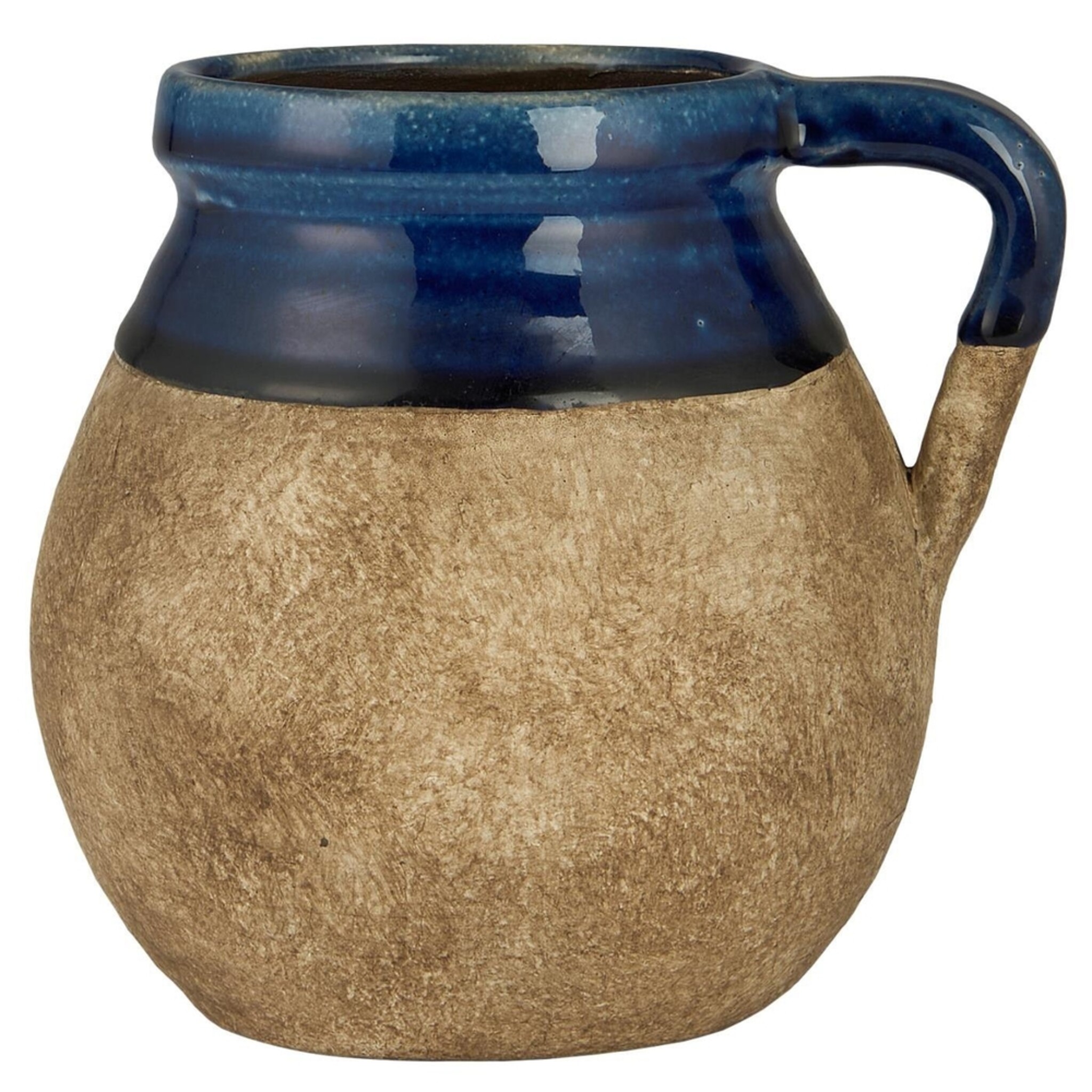Keramik Vase mit Henkel naturfarbig Avignon, blau