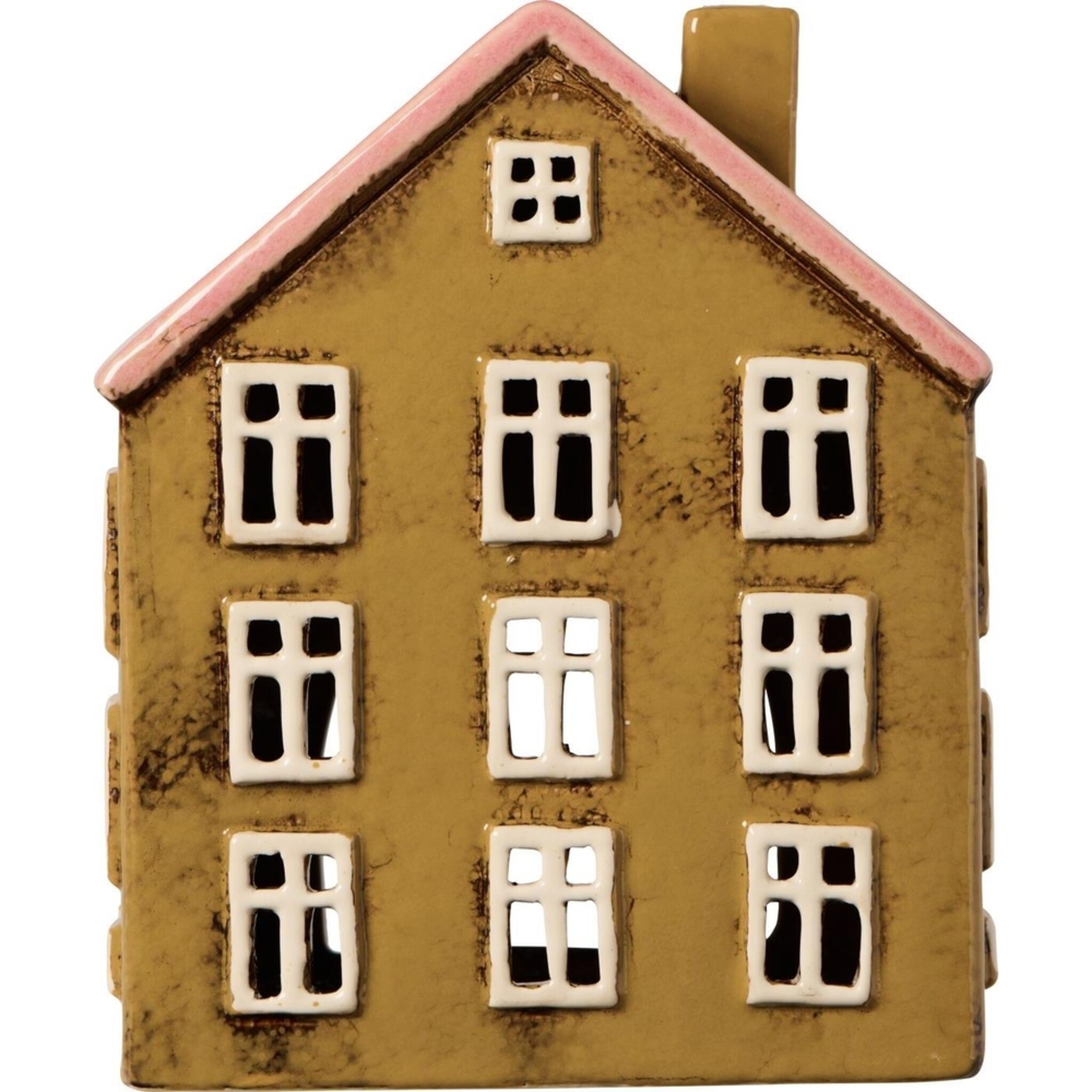 Keramikhäuschen Teelicht Nyhavn rote Tür an Seite, braun 