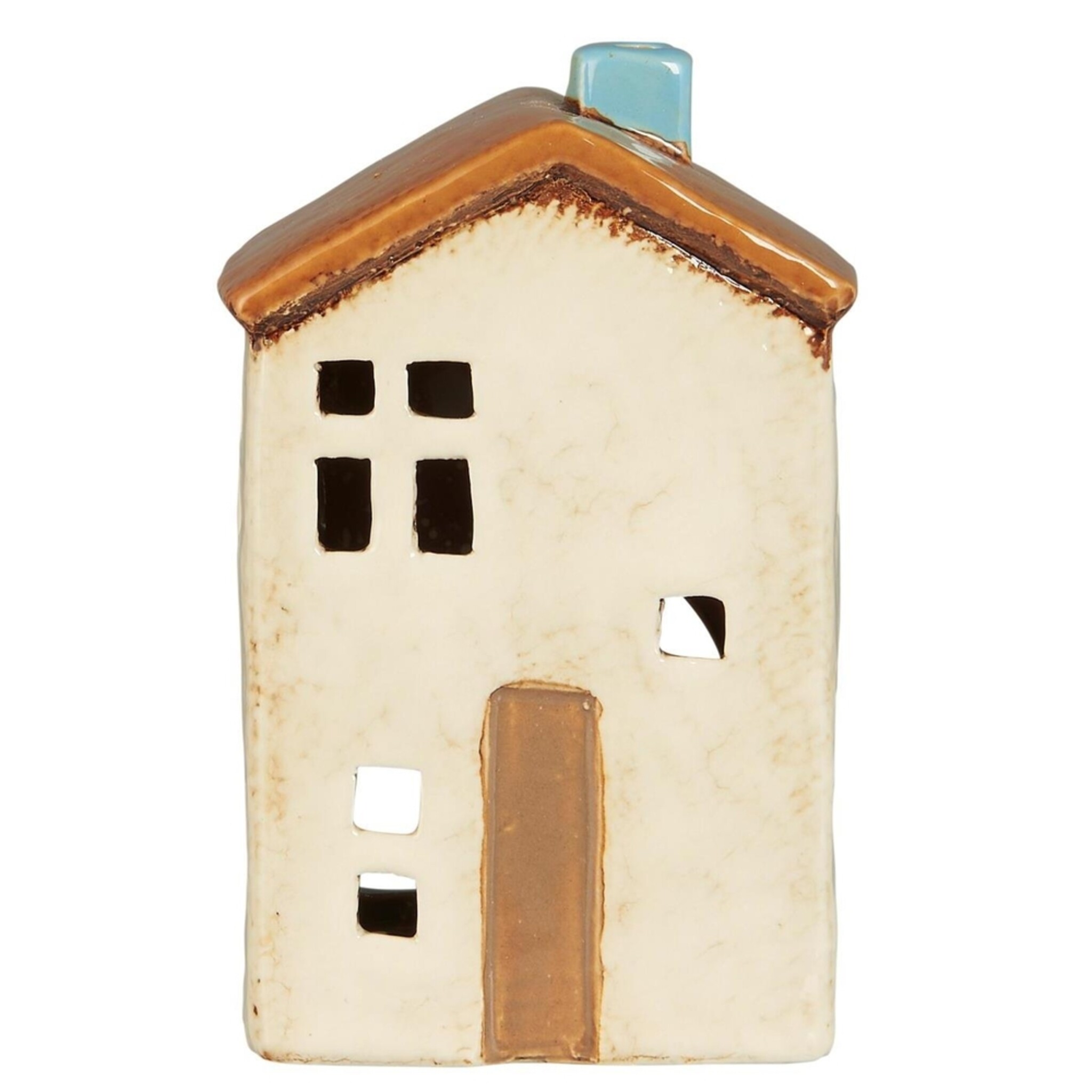 Keramikhaus für Teelicht Brighton Satteldach, beige 8 x 7.2 x 13 cm