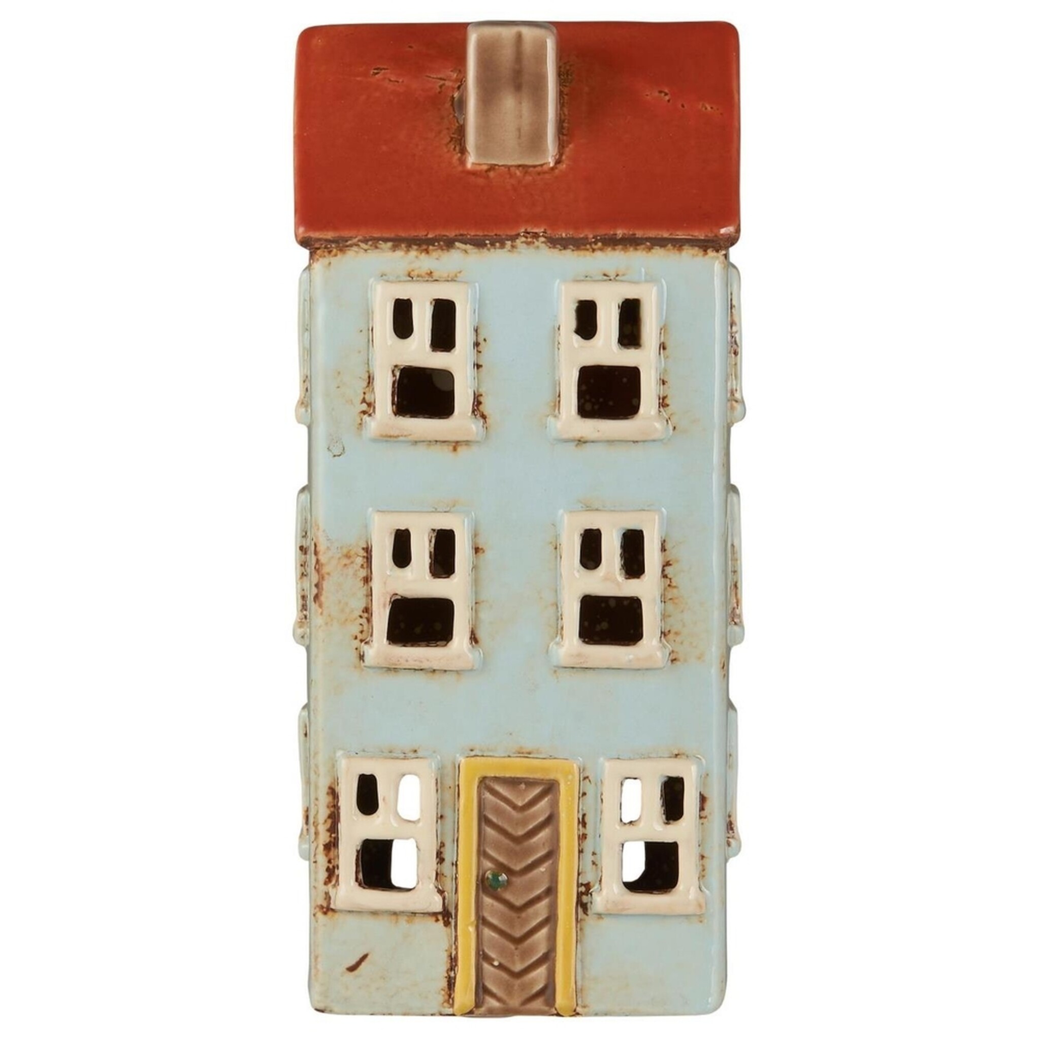 Keramikhaus Nyhavn hellblau mit gelber Tür, hellblau 