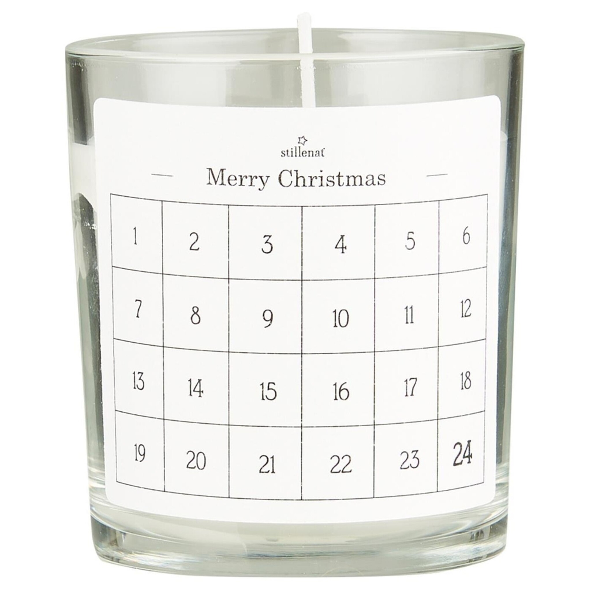 Kerze im Glas mit 1-24 Etikett, klar 