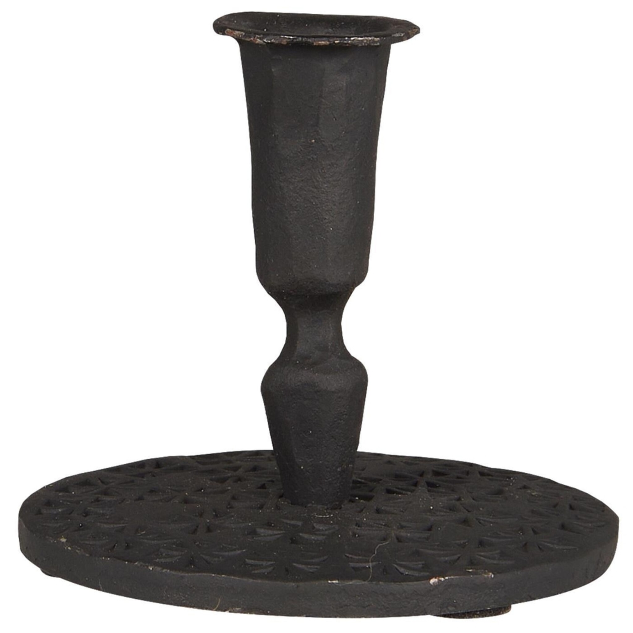 Kerzenhalter für dünne Kerze mit Blockmuster handgefertigt, schwarz 