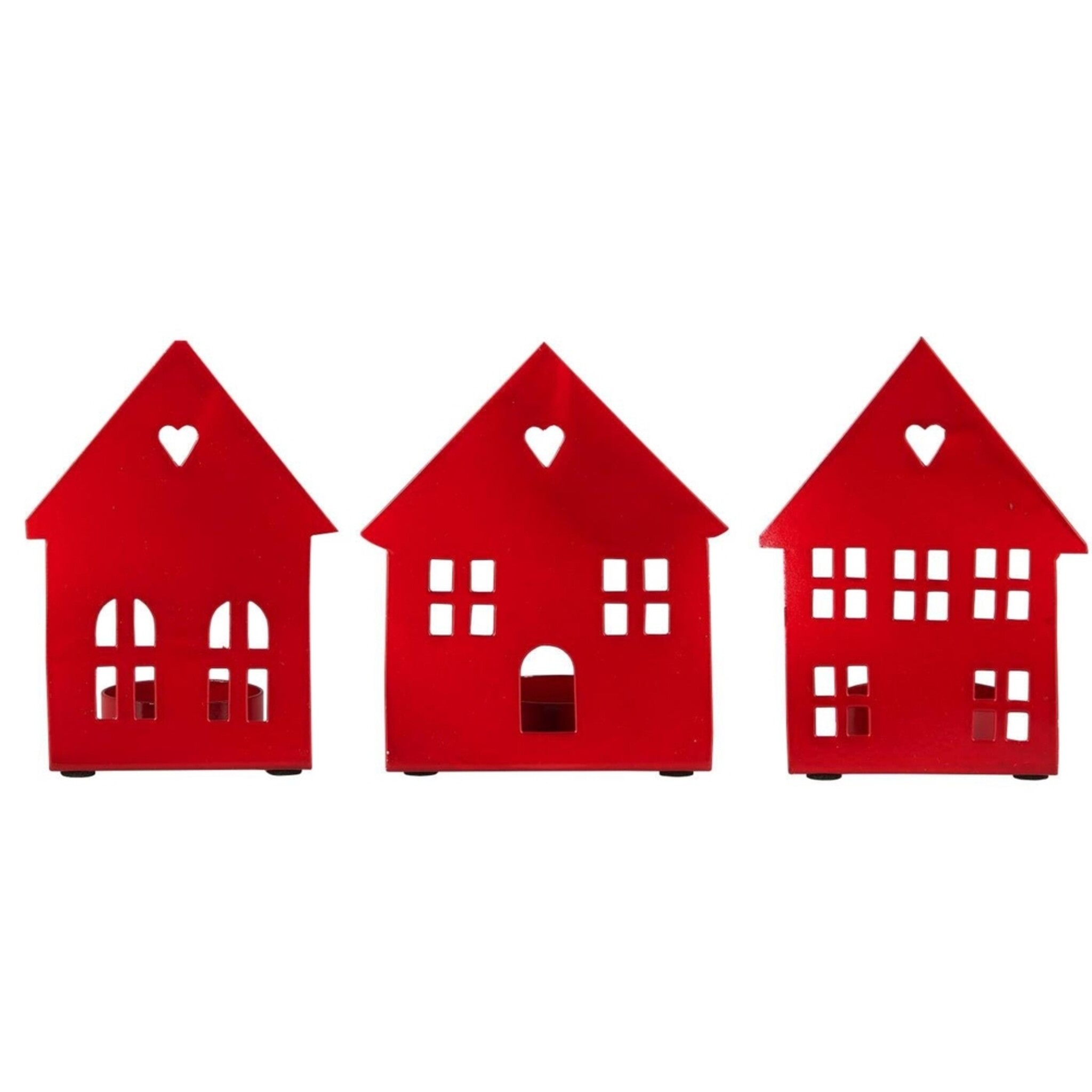 Kerzenhalter für Teelicht Hausfassade 3er Set, rot 