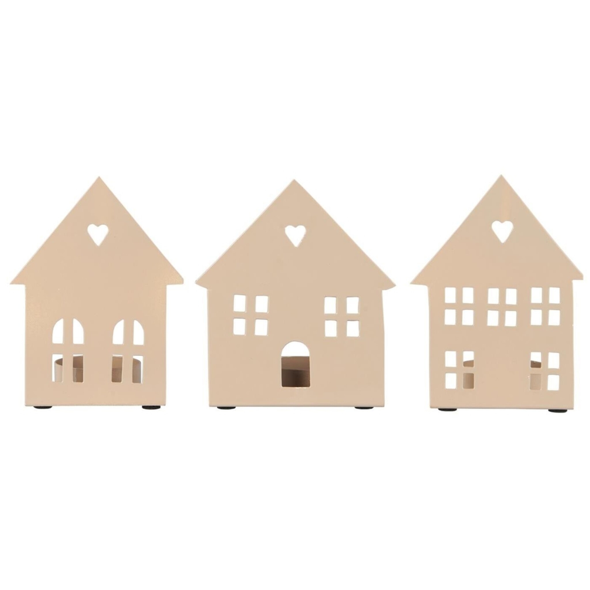 Kerzenhalter für Teelicht Hausfassade 3er Set, creme 