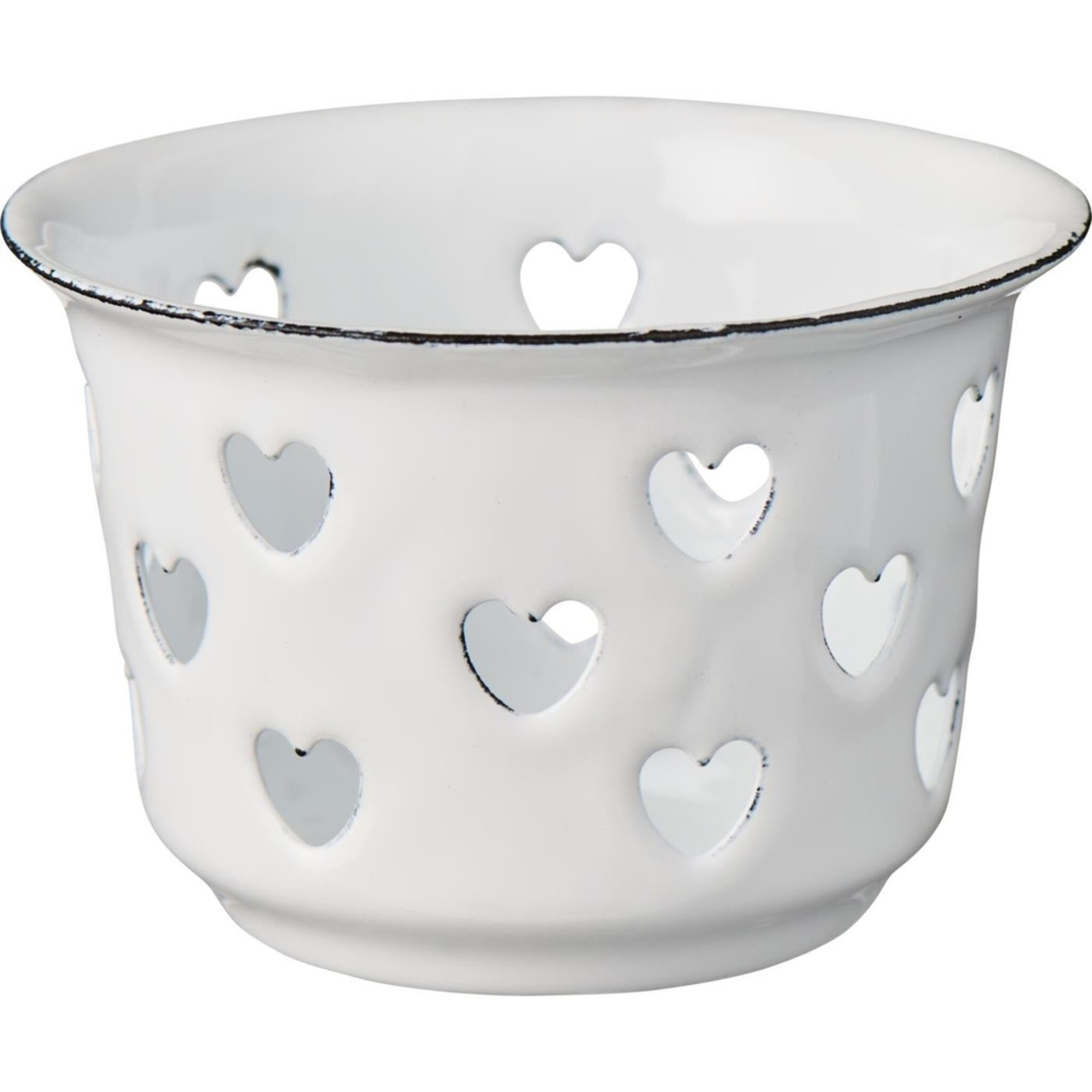 Kerzenhalter für Teelicht mit Herzen Emaille, weiss 