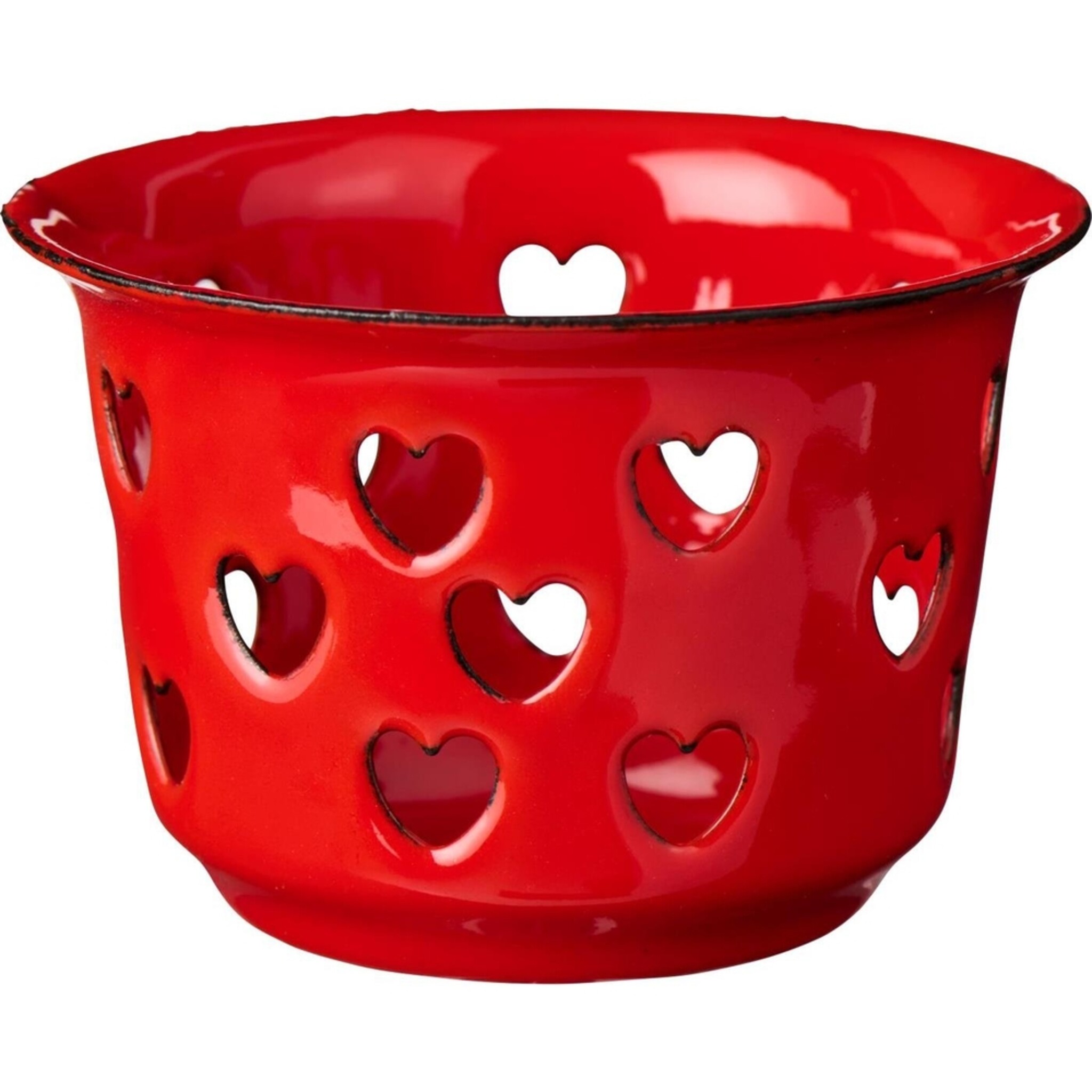Kerzenhalter für Teelicht mit Herzen Emaille, rot 