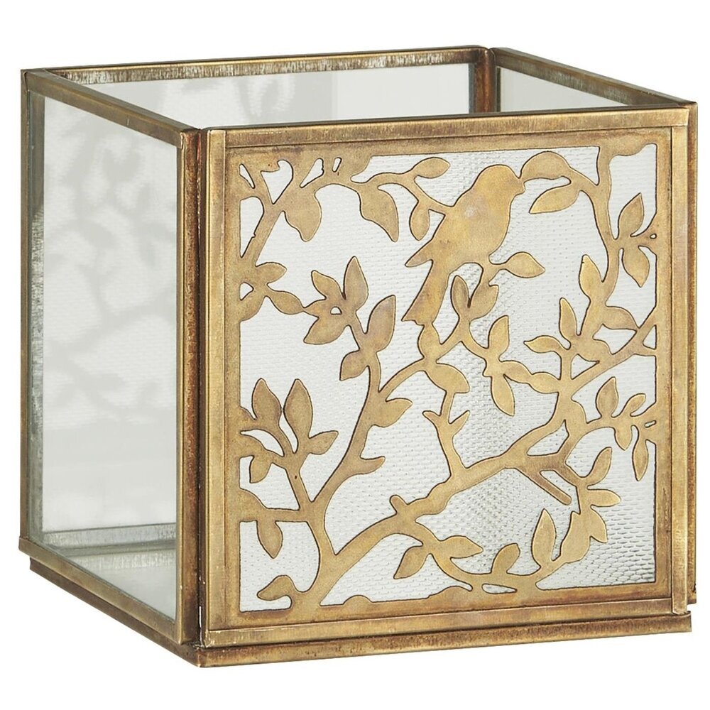 Kerzenhalter Hurricane mit Vogelmuster, gold 