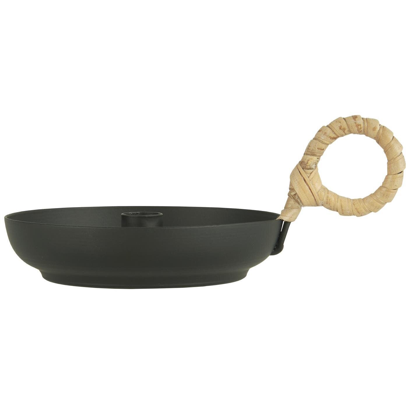 Kerzenhalter mit Henkel aus Bambusgeflecht, schwarz Dünne Kerze Ø 3,8 cm