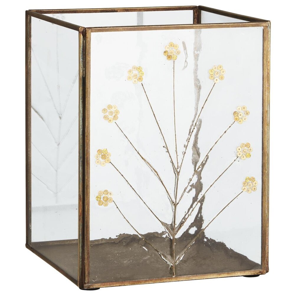 Kerzenhalter mit Paillettenblumen, braun 