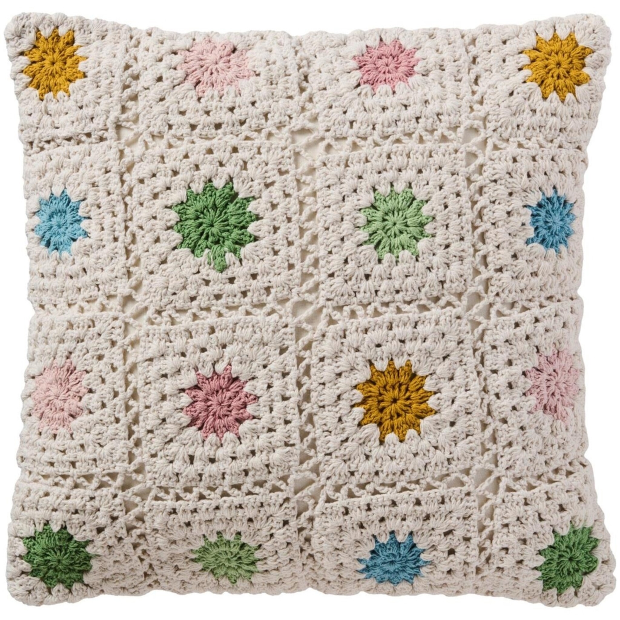 Kissenbezug Gehäkelt mit bunten Blumen, creme 