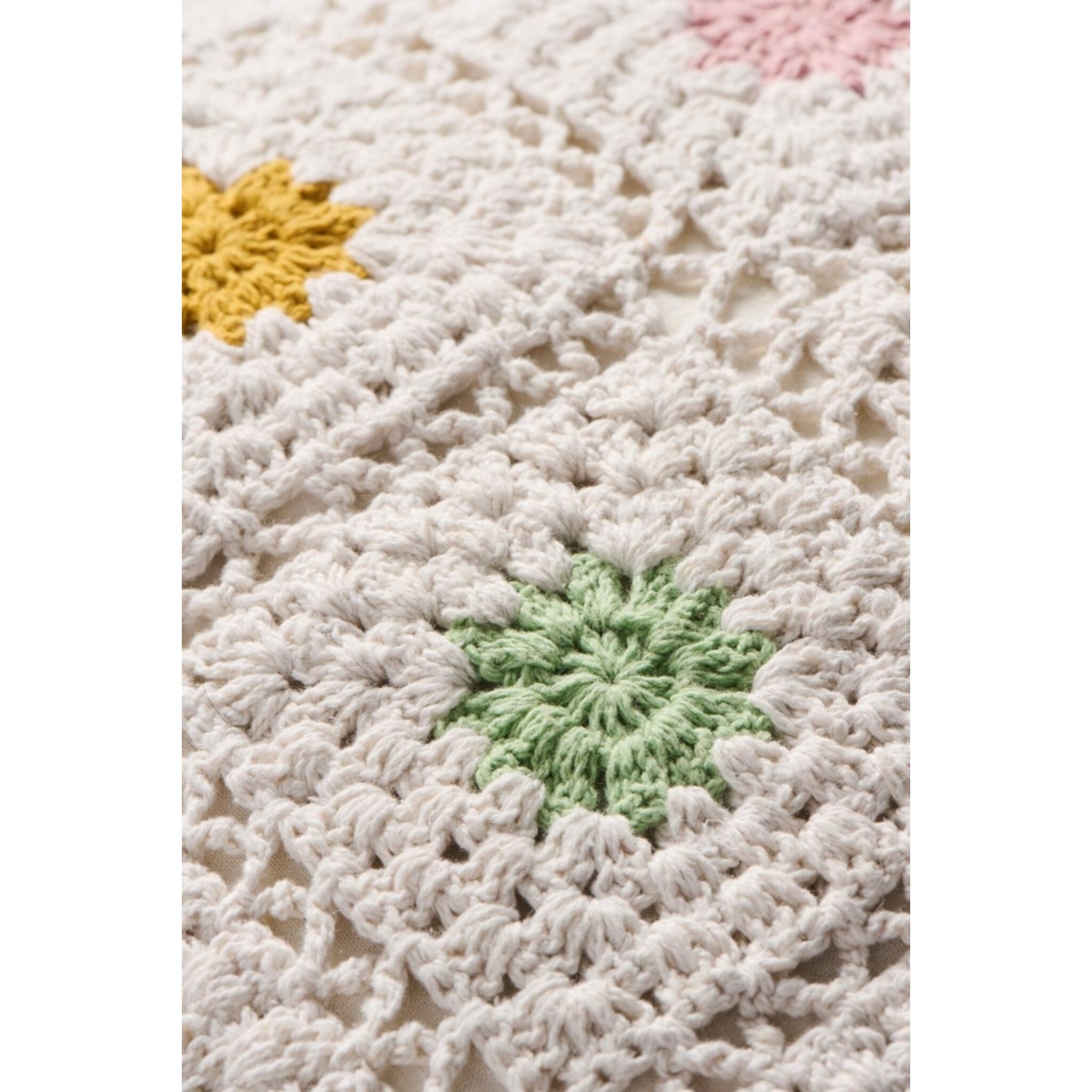 Kissenbezug Gehäkelt mit bunten Blumen, creme 