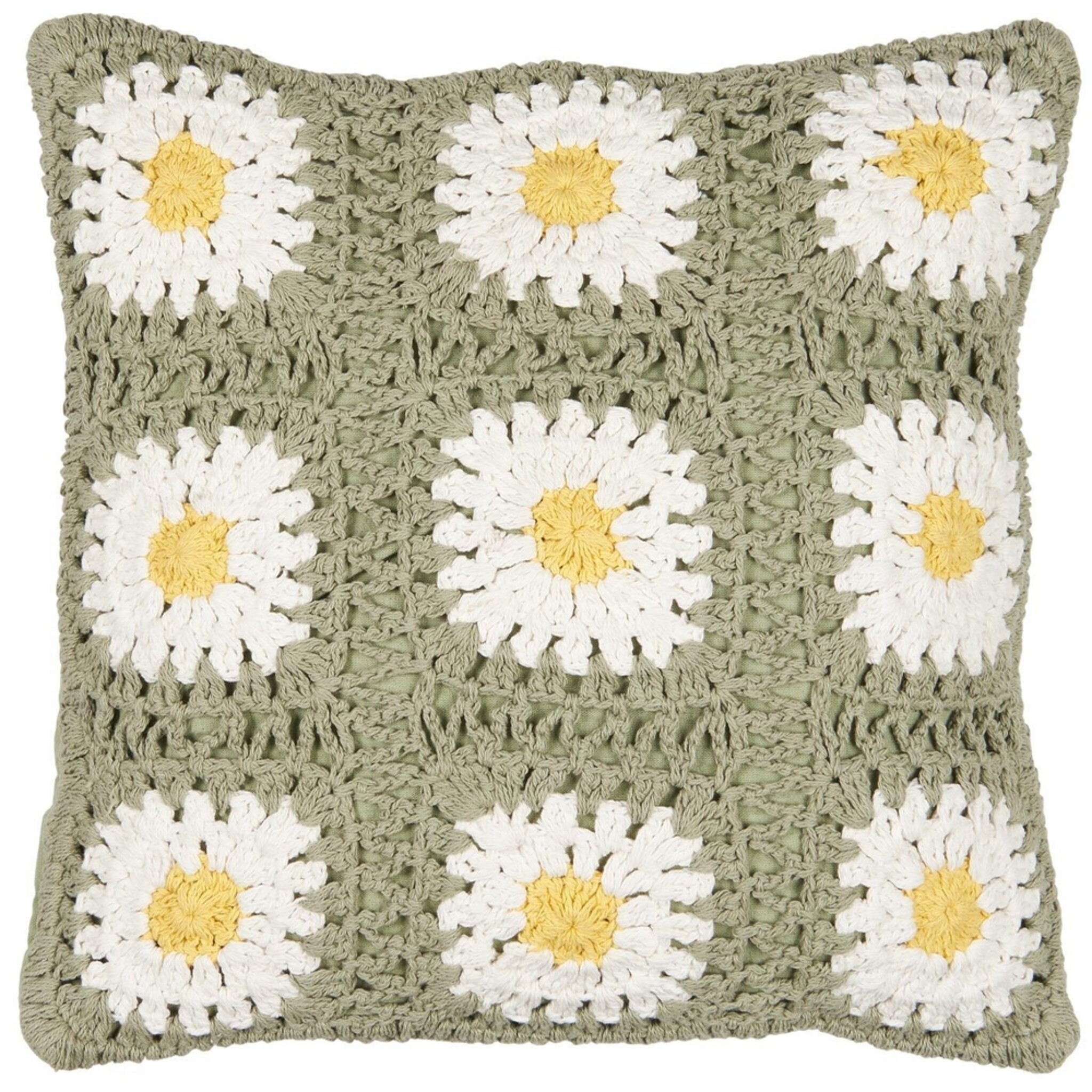 Kissenbezug gehäkelt mit Blumenmuster, grün