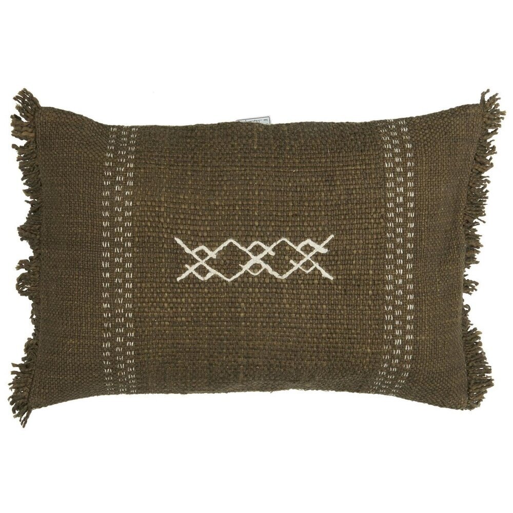 Kissenbezug Safi mit Stickerei und Fransen, olive 