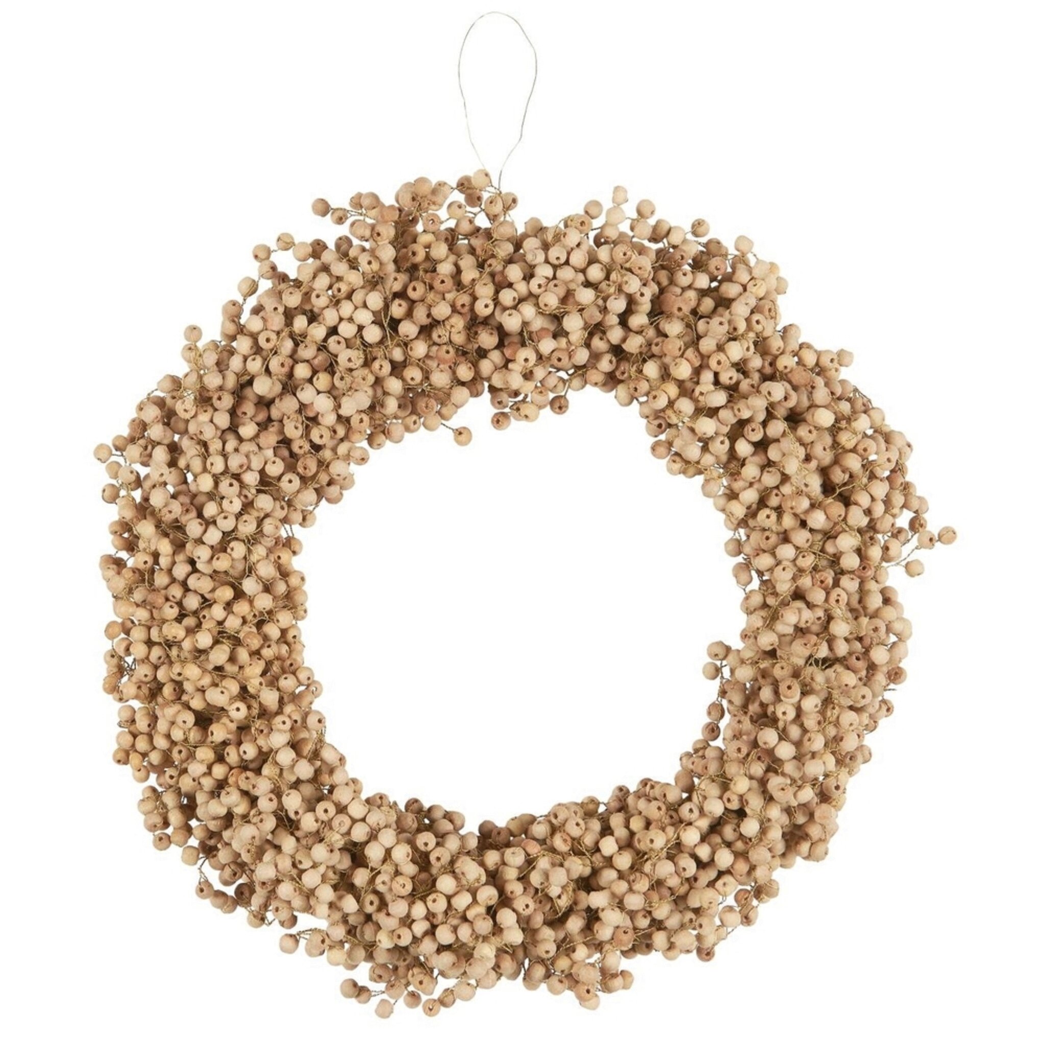 Kranz mit Holzperlen handgefertigt, beige Höhe 7, Ø 25 cm