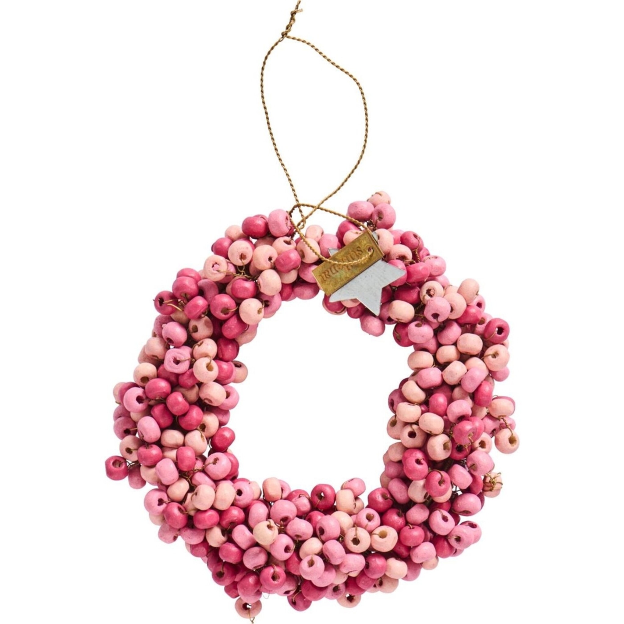 Kranz mit Holzperlen Stillenat handgefertigt, rosa Ø 10 cm, Innen Ø 4 cm, Höhe 3 cm