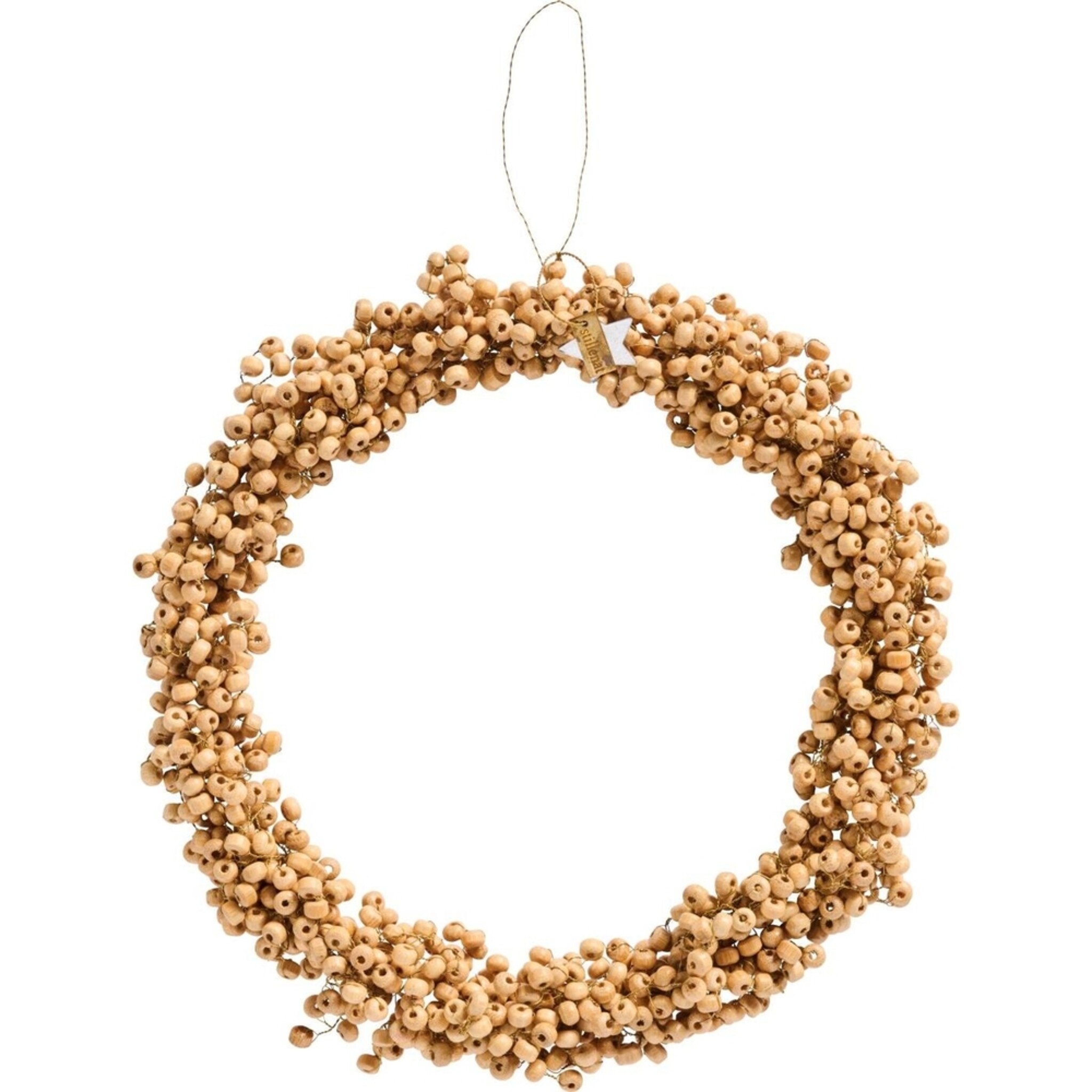 Kranz mit Holzperlen Stillenat handgefertigt, natur Höhe 3, Ø 22 cm