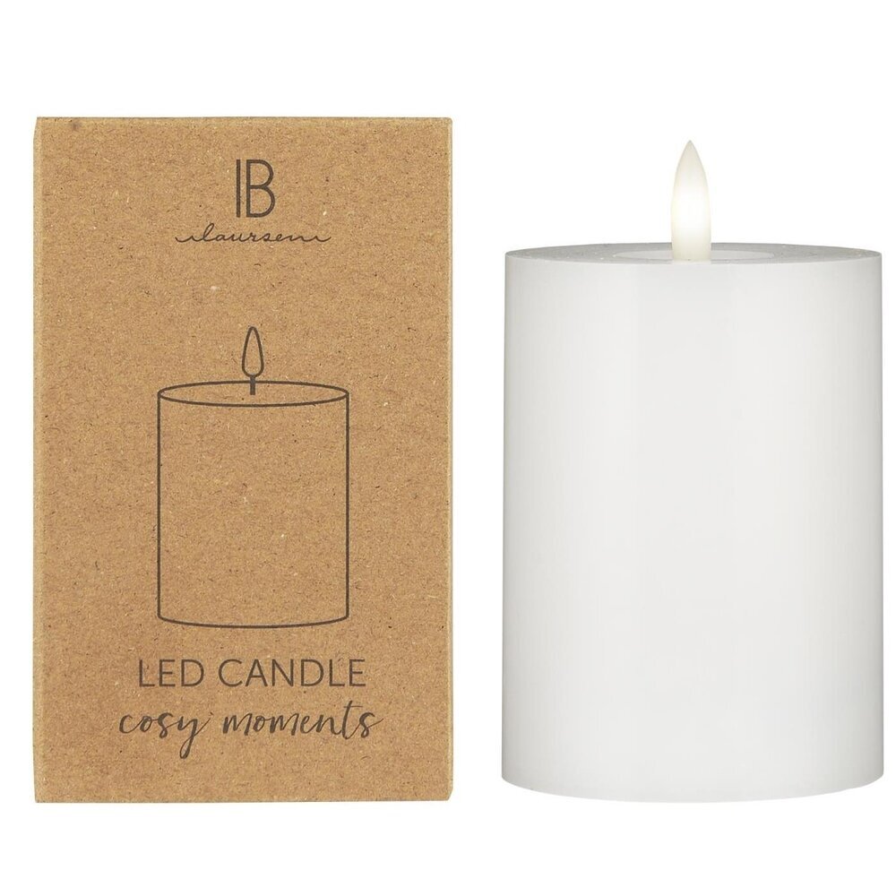 LED-Stumpenkerze mit Flamme, weiss Höhe 10, Ø 7.5 cm