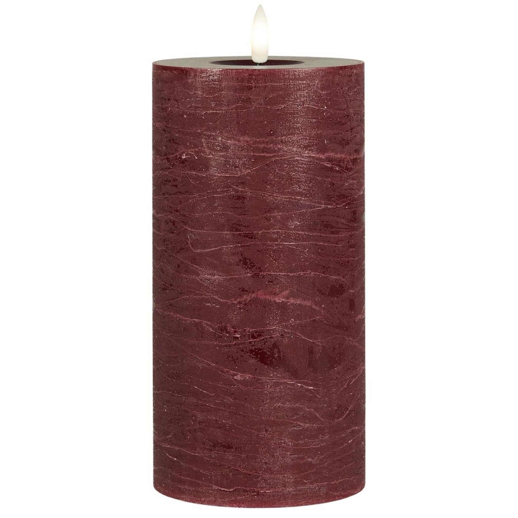 LED-Stumpenkerze mit warmer Flamme, dunkelrot Höhe 20, Ø 10 cm