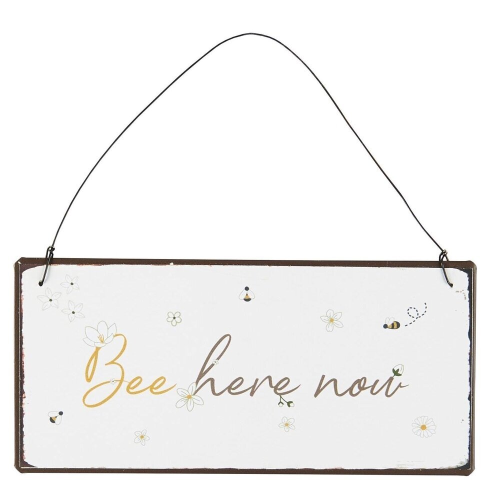 Metallschild Bee here now, grau 