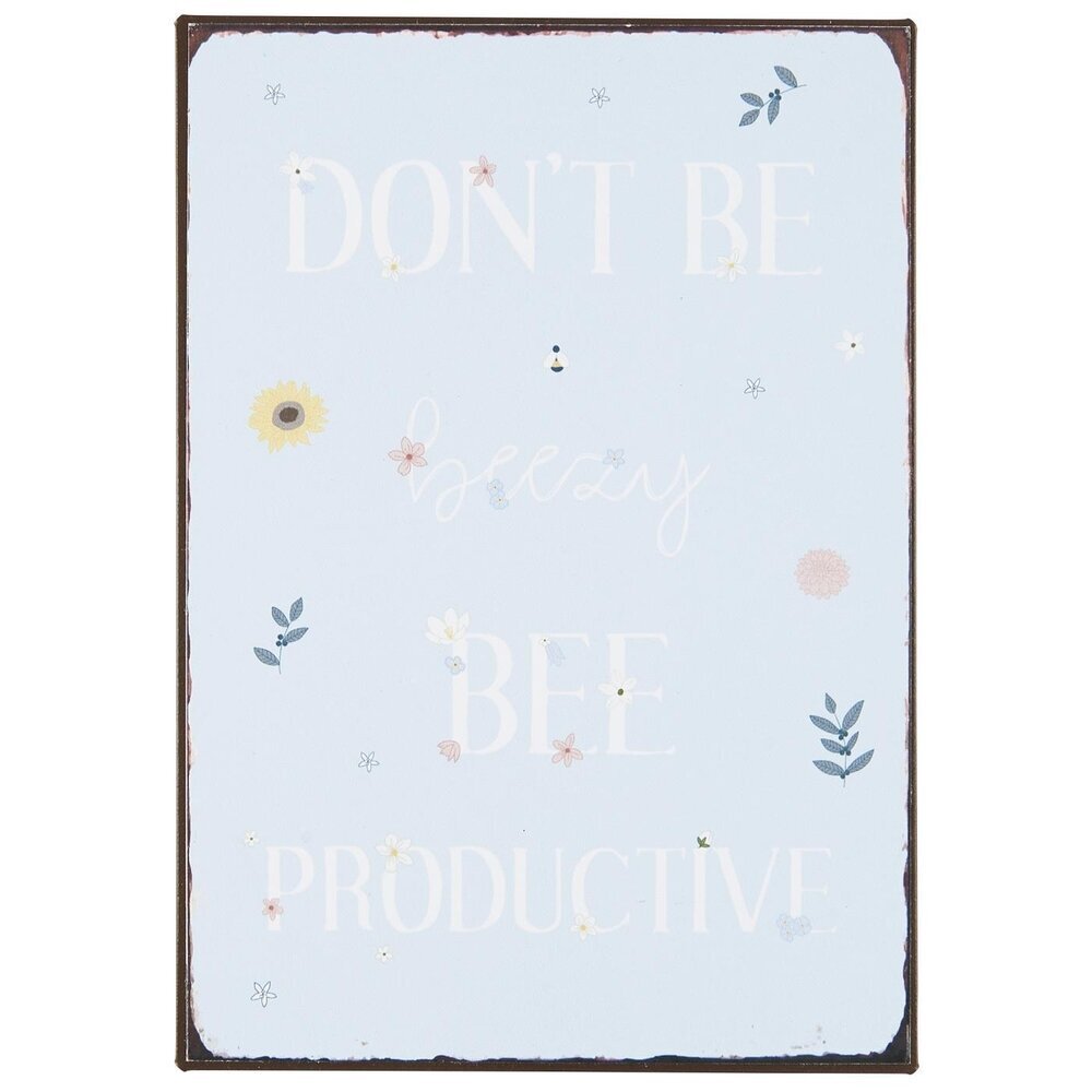 Metallschild Don't be beezy bee productive, blau 