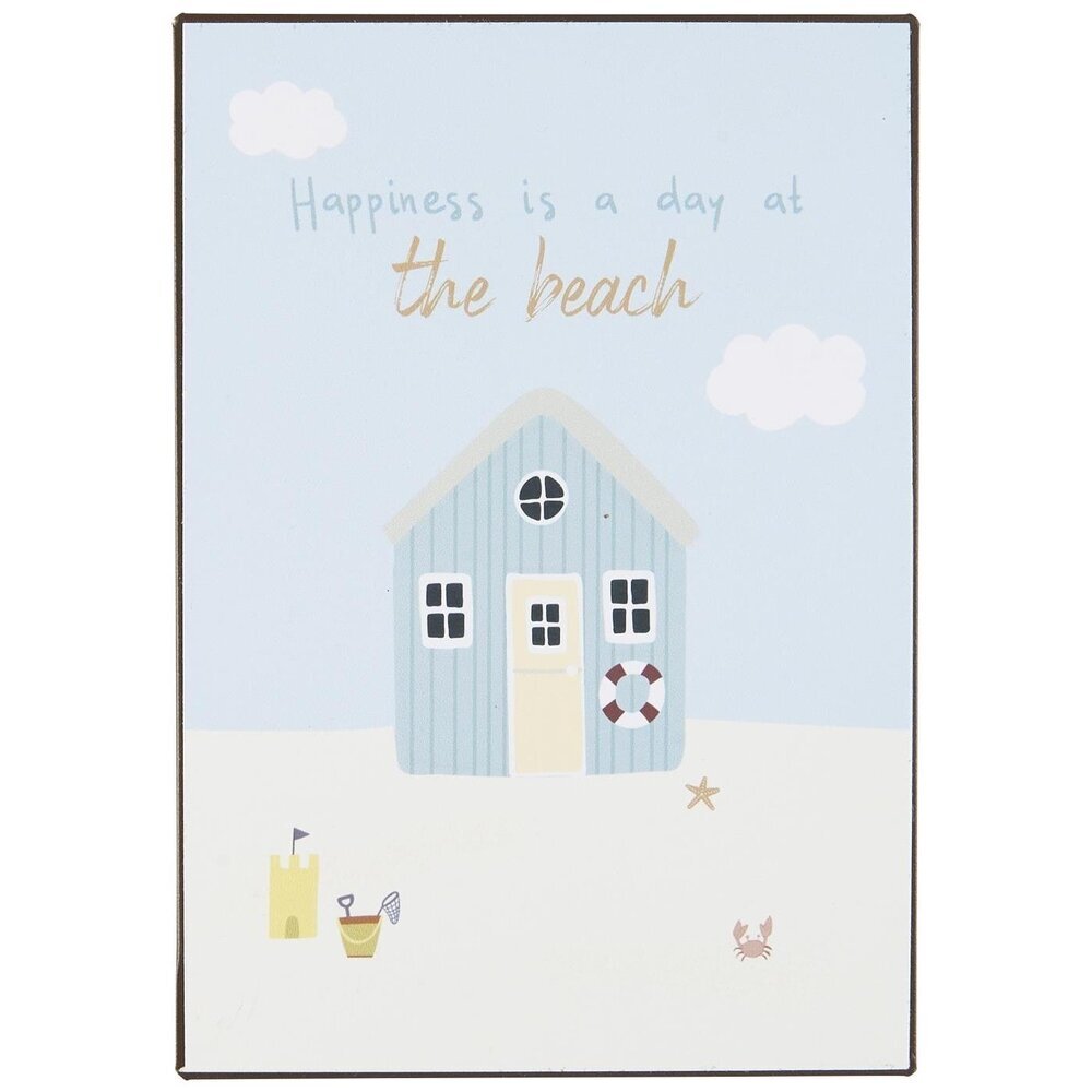 Metallschild Happiness Beach, hellblau 