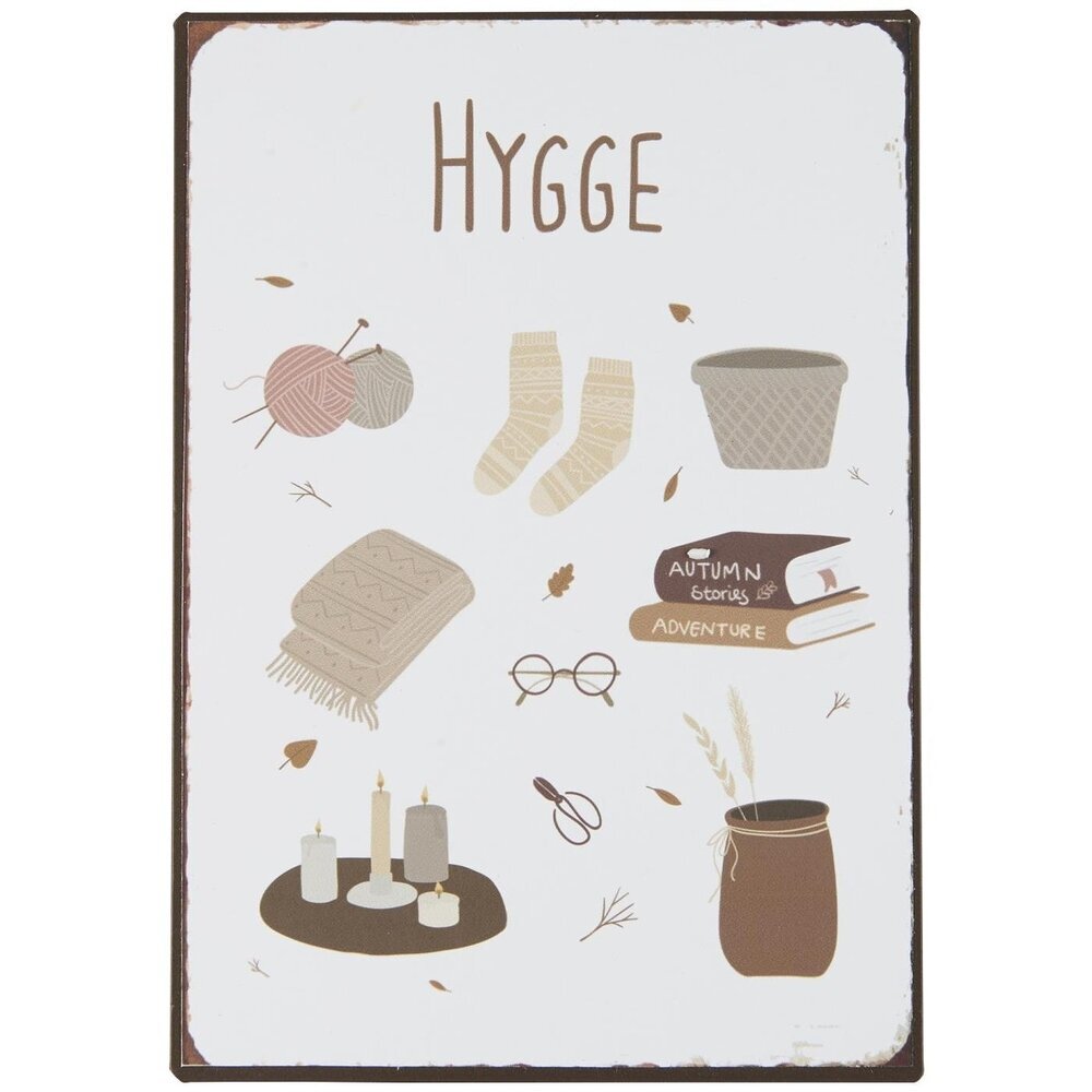 Metallschild Hygge mit Symbolen, weiss 