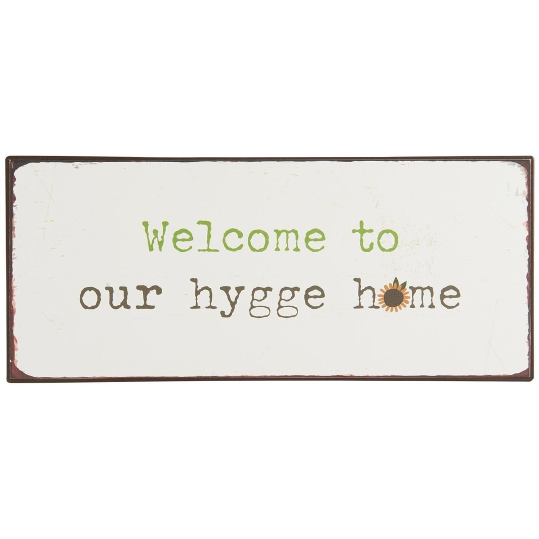 Metallschild Welcome to our hygge home, weiss 