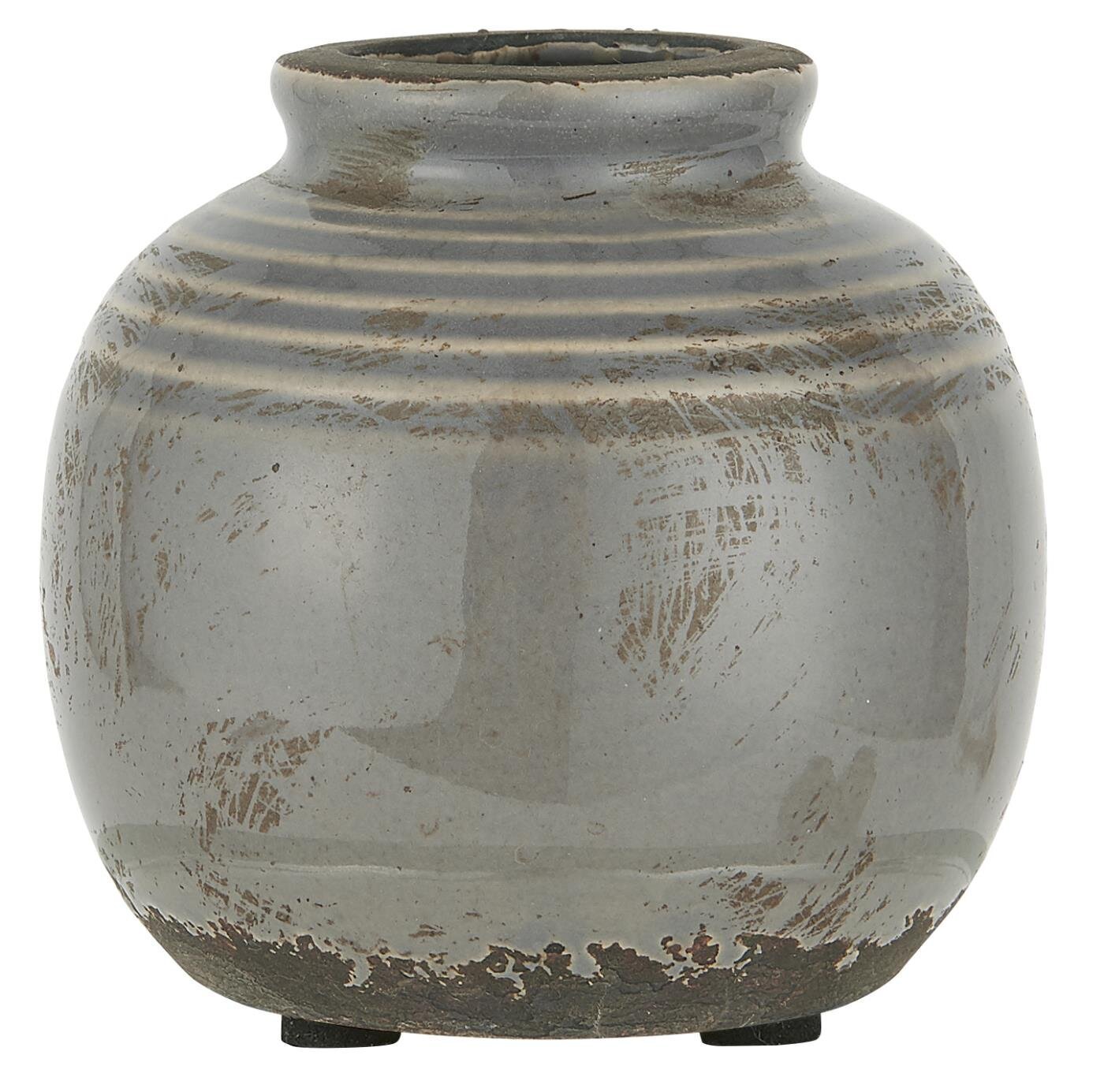 Mini Vase mit Rillen, grau 
