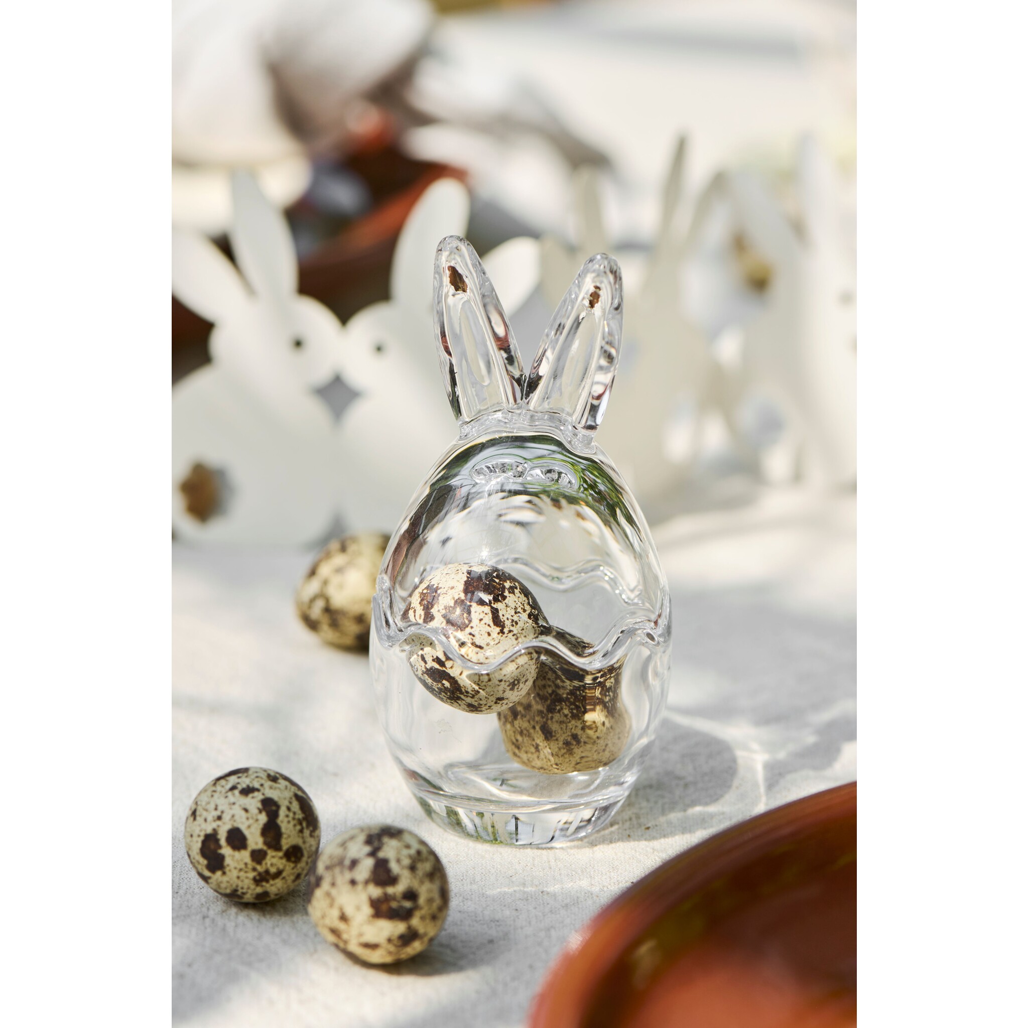 Osterei mit Hasenohren Tischdeko, transparent 